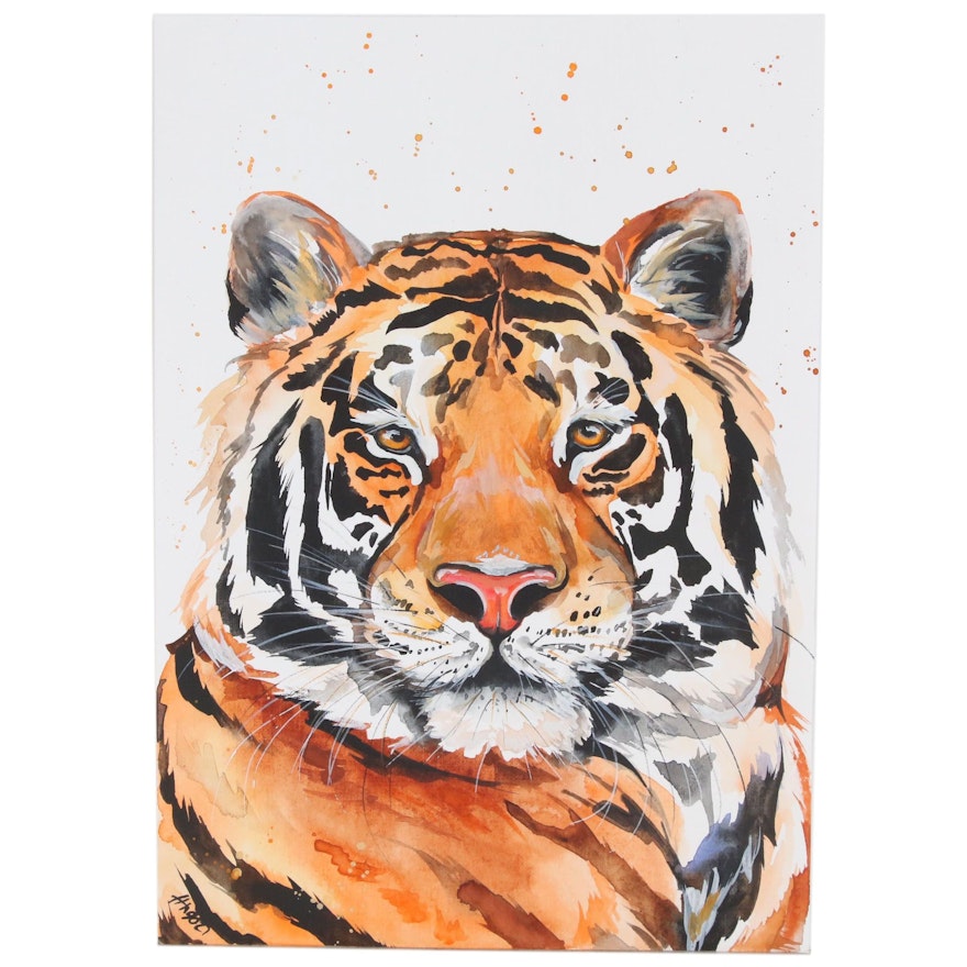 Anne Gorywine Watercolor Painting of Tiger, 2020