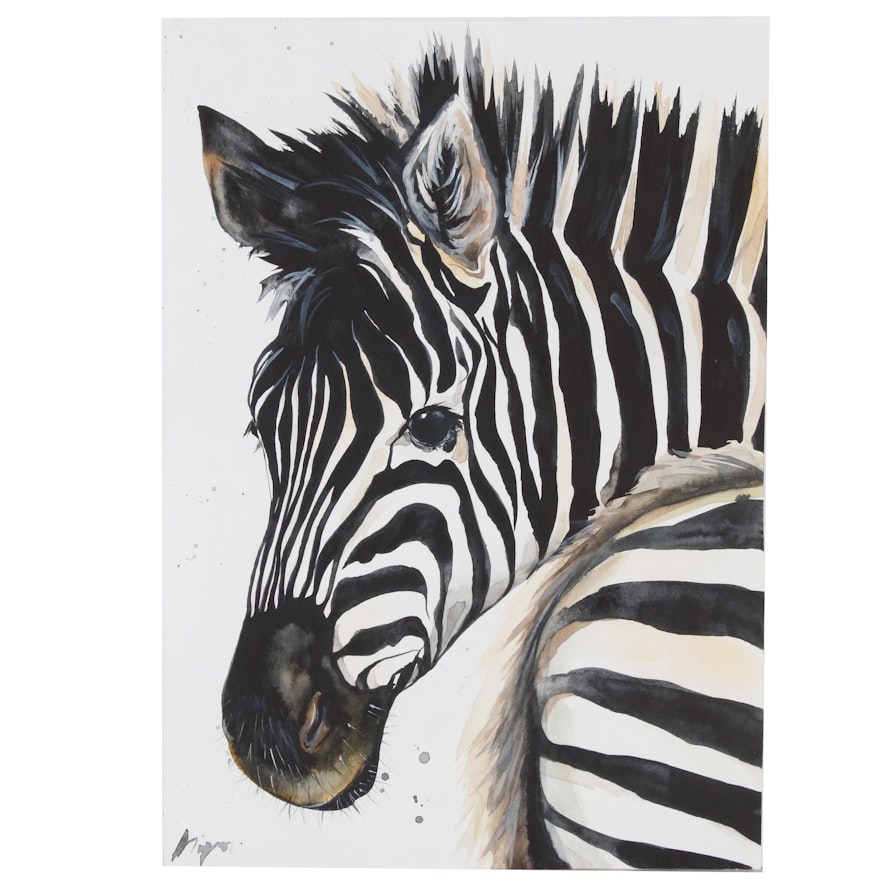 Anne Gorywine Watercolor Painting of Zebra, 2020