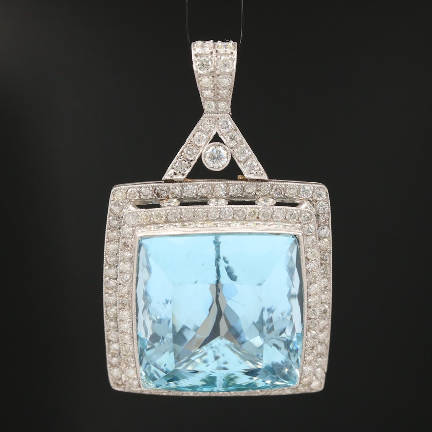 Platinum 52.00 CT Aquamarine and 3.33 CTW Diamond Pendant