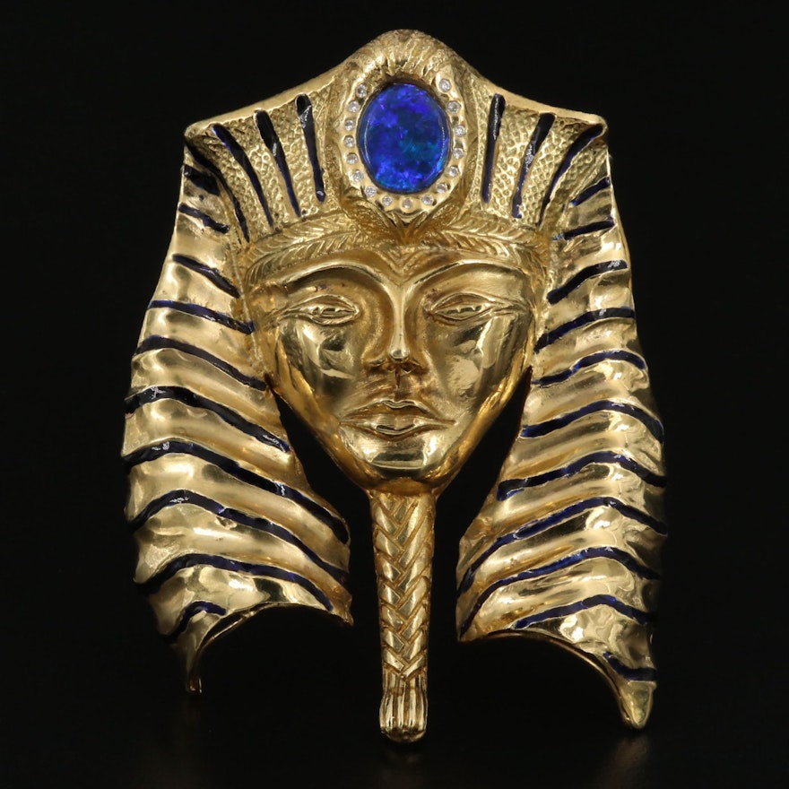 18K Opal Triplet and Diamond Egyptian Pharaoh Converter Fur Clip