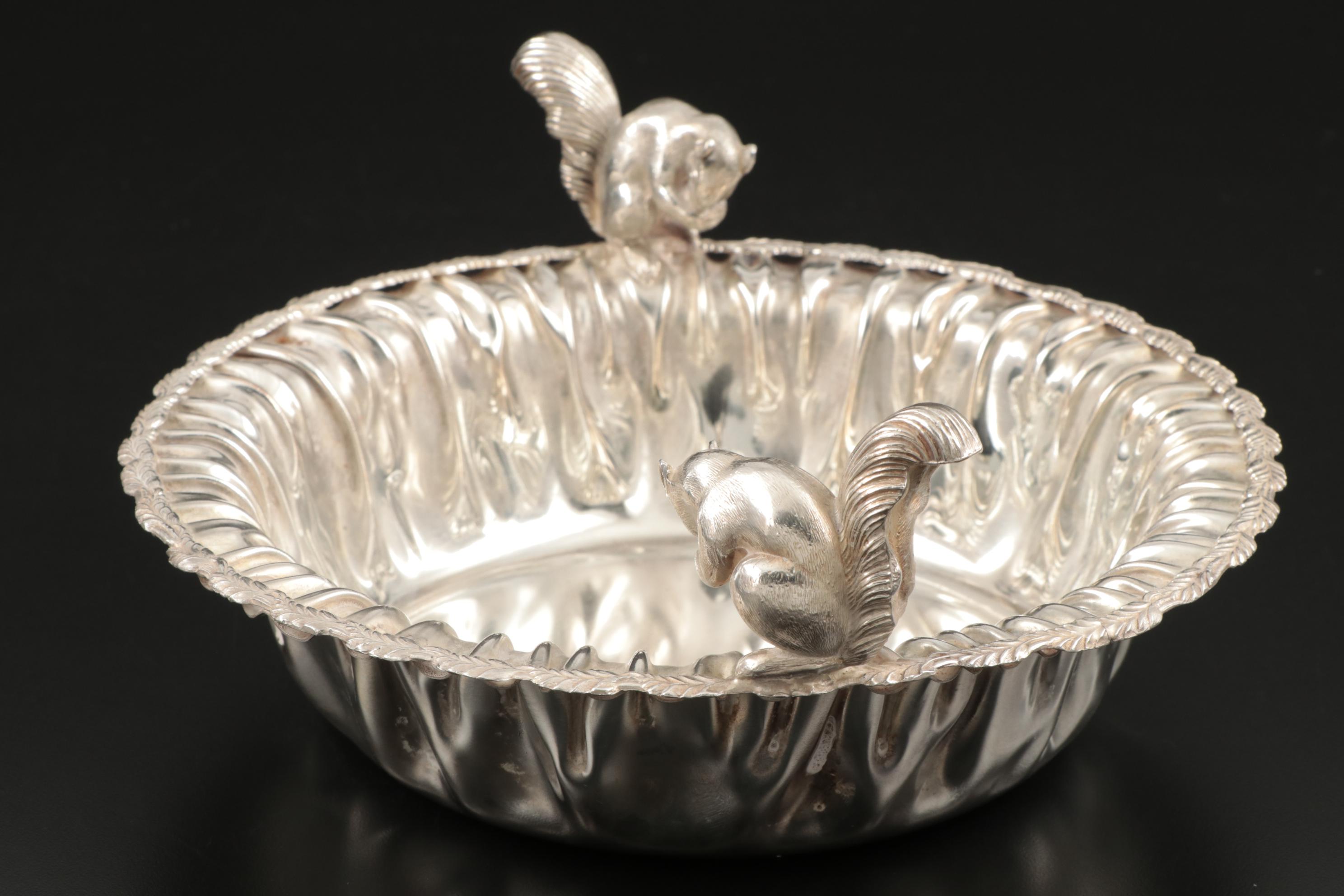 Empire Silver Co. Silver Plate Serving Bowl with Squirrels
