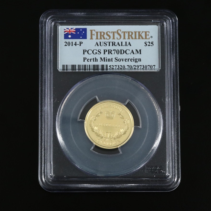 PCGS Graded PR70DCAM 2014-P Australia $25 Gold Sovereign Proof Coin