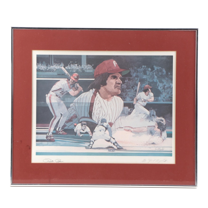 Pete Rose Signed "Hustle and Pride" Limited Edition Offset Framed Lithograph