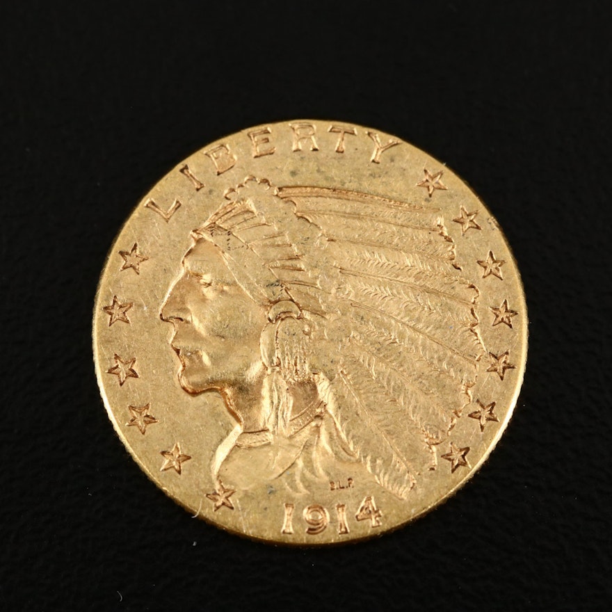 1914 Indian Head $2.50 Gold Quarter Eagle Coin