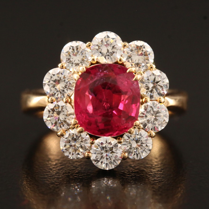 20K 2.70 CT Ruby and 1.90 CTW Diamond Ring with GIA Report