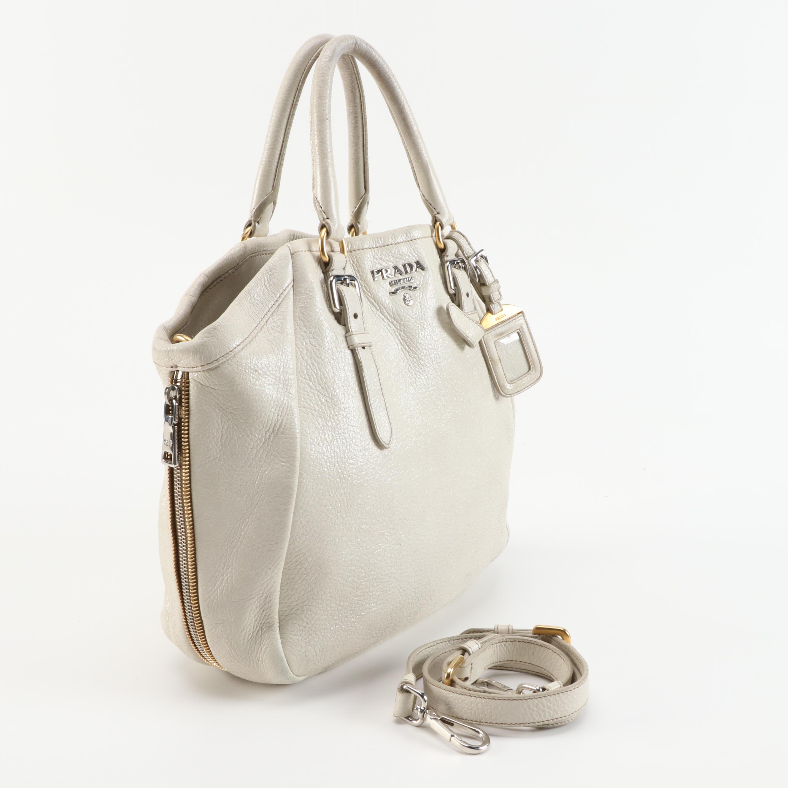 Prada Off-White Grained Leather Two-Way Bag