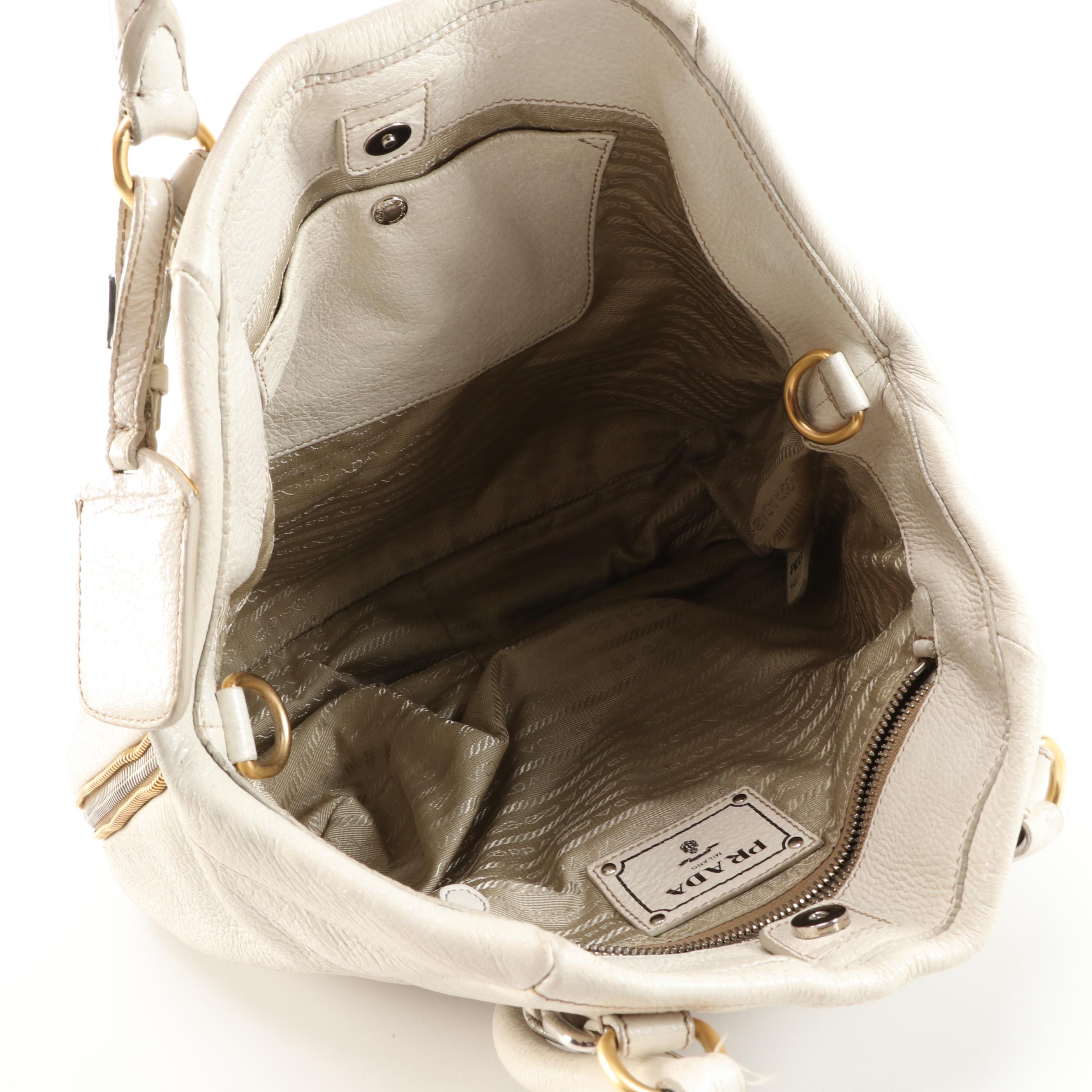 Prada Off-White Grained Leather Two-Way Bag