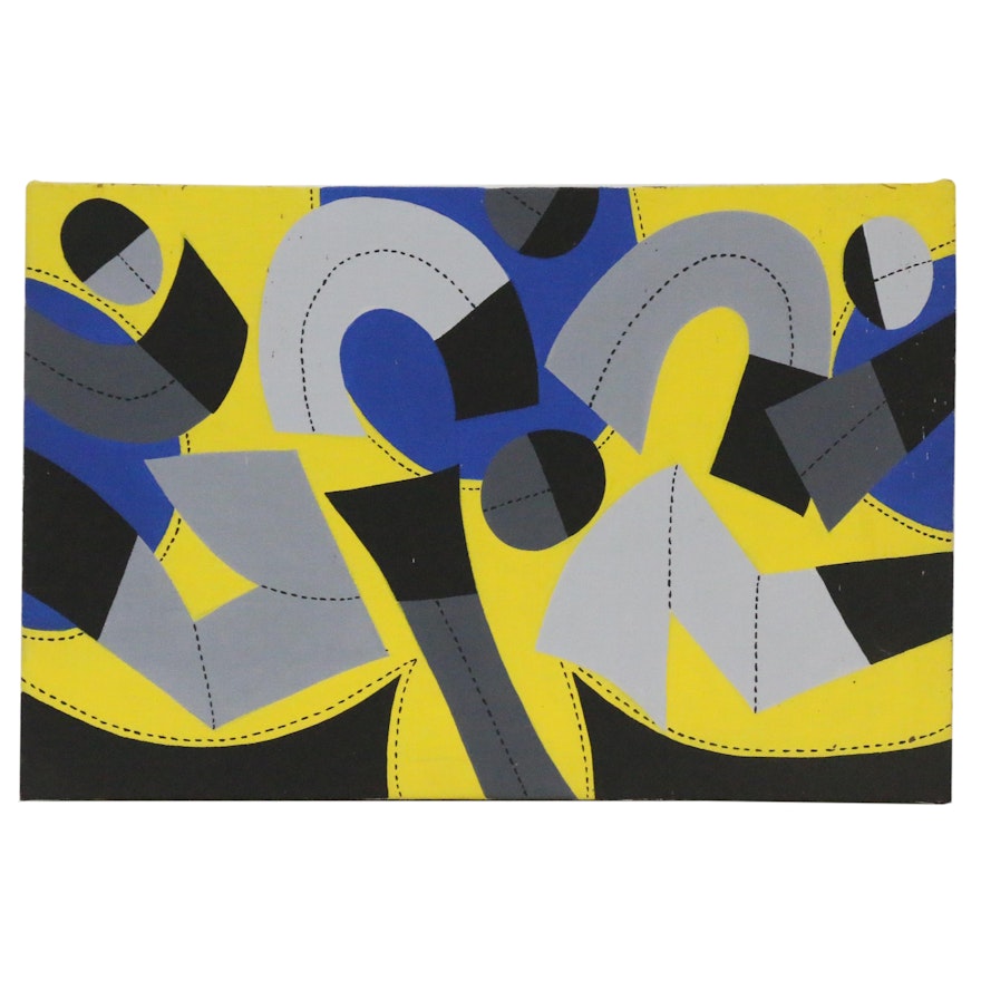 Achillo "Achi" Sullo Graphic Abstraction Acrylic Painting, Circa 1965