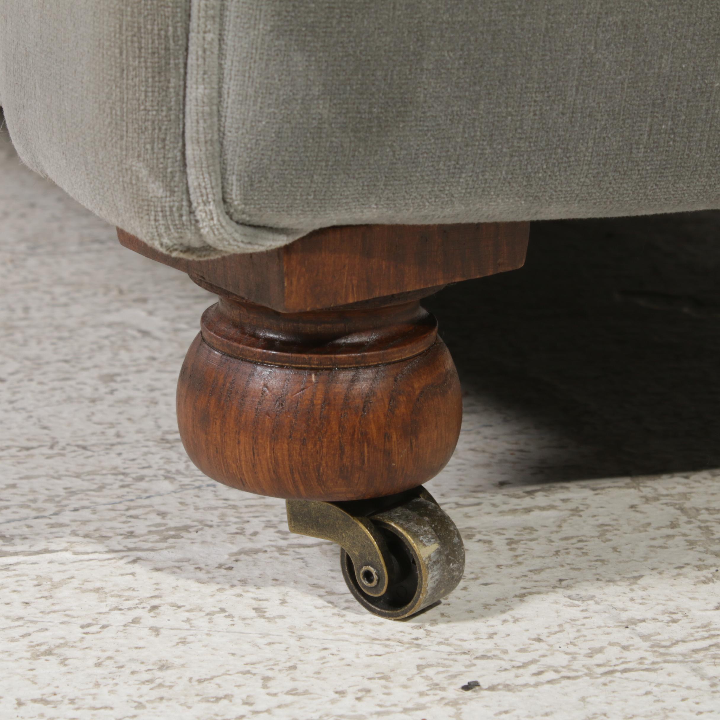 Restoration Hardware Grey Upholstered Tufted, Tuxedo-Back Loveseat Sofa