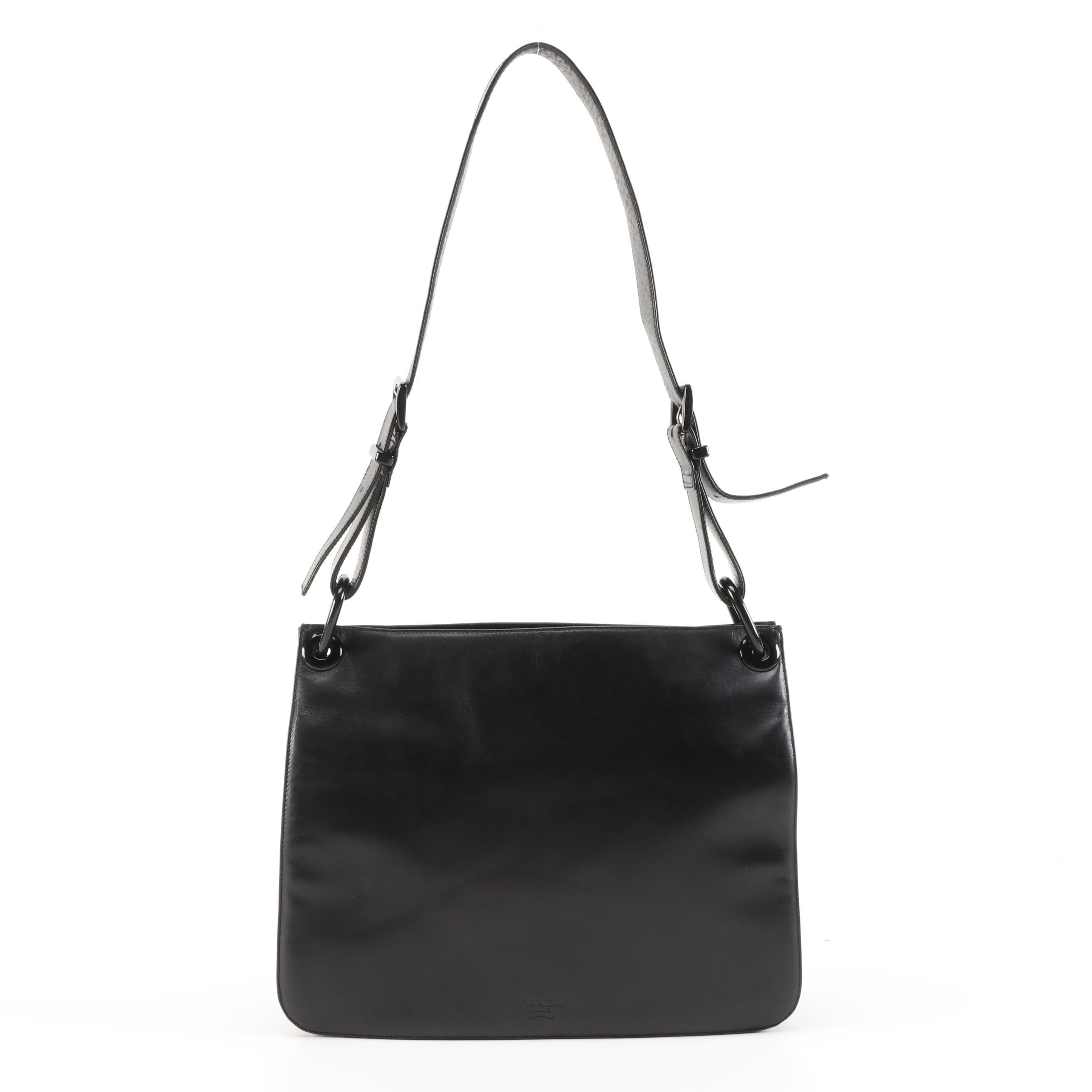 Prada Black Nappa Leather and Nylon Shoulder Bag