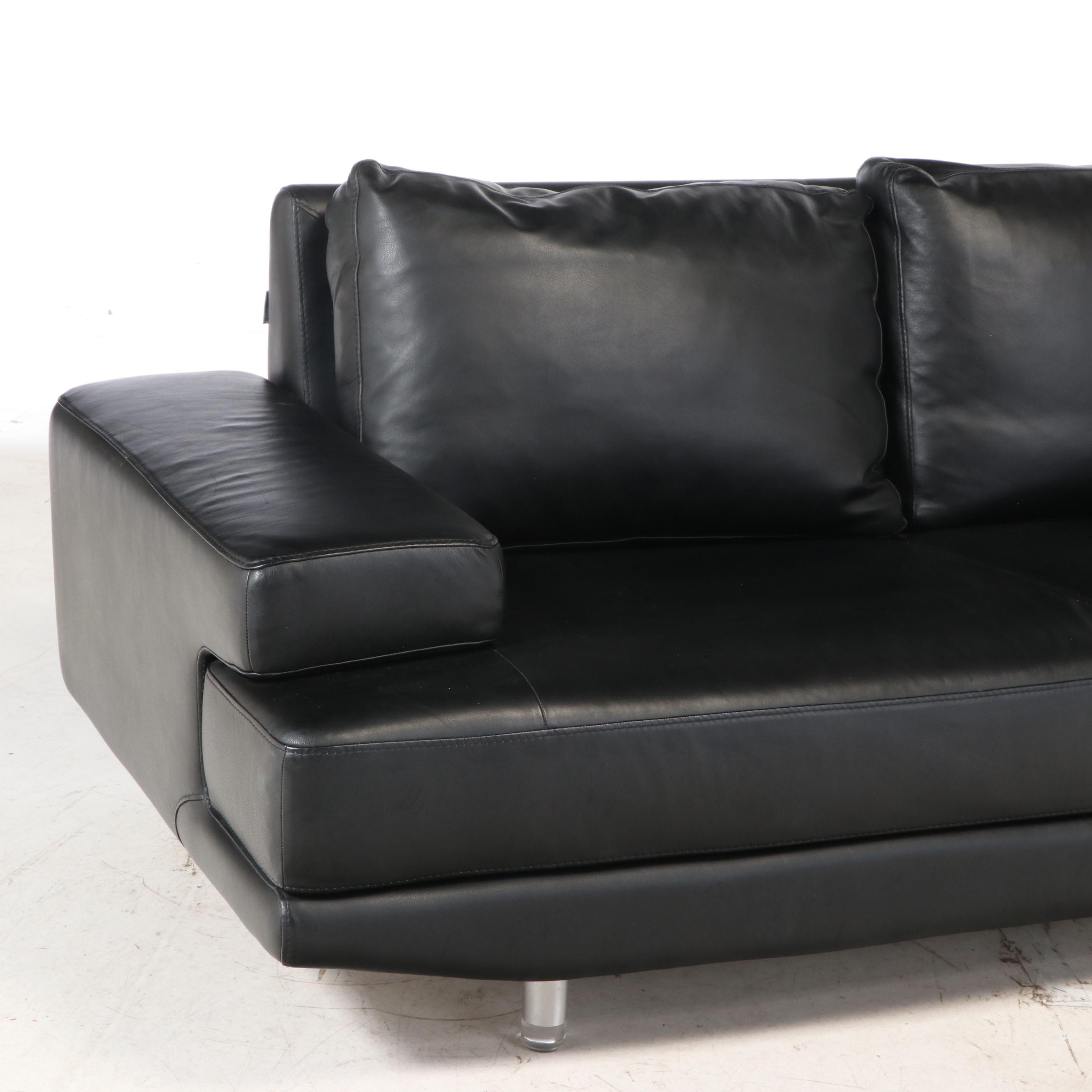 Nicoletti Italian Modern Black Leather Sofa