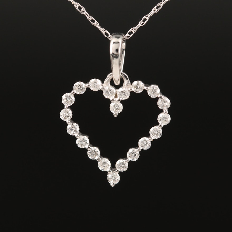 14K Diamond Heart Pendant Necklace