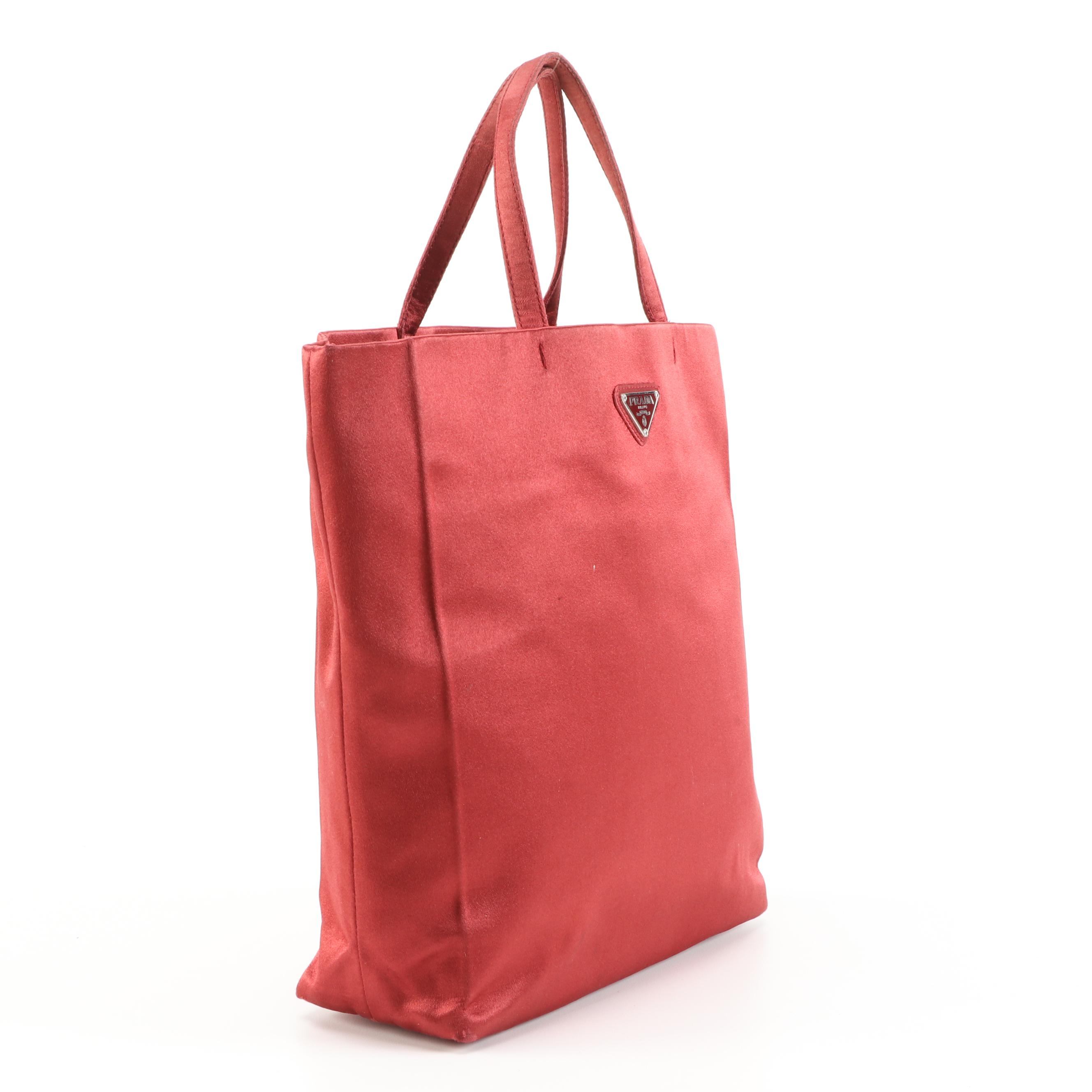 Prada Small Red Satin Tote Bag
