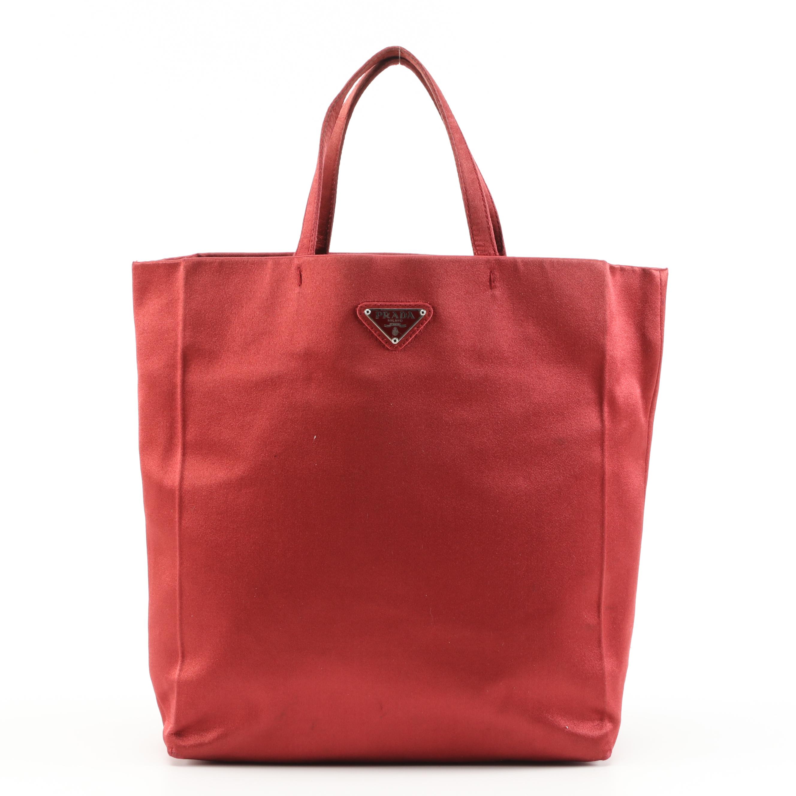 Prada Small Red Satin Tote Bag