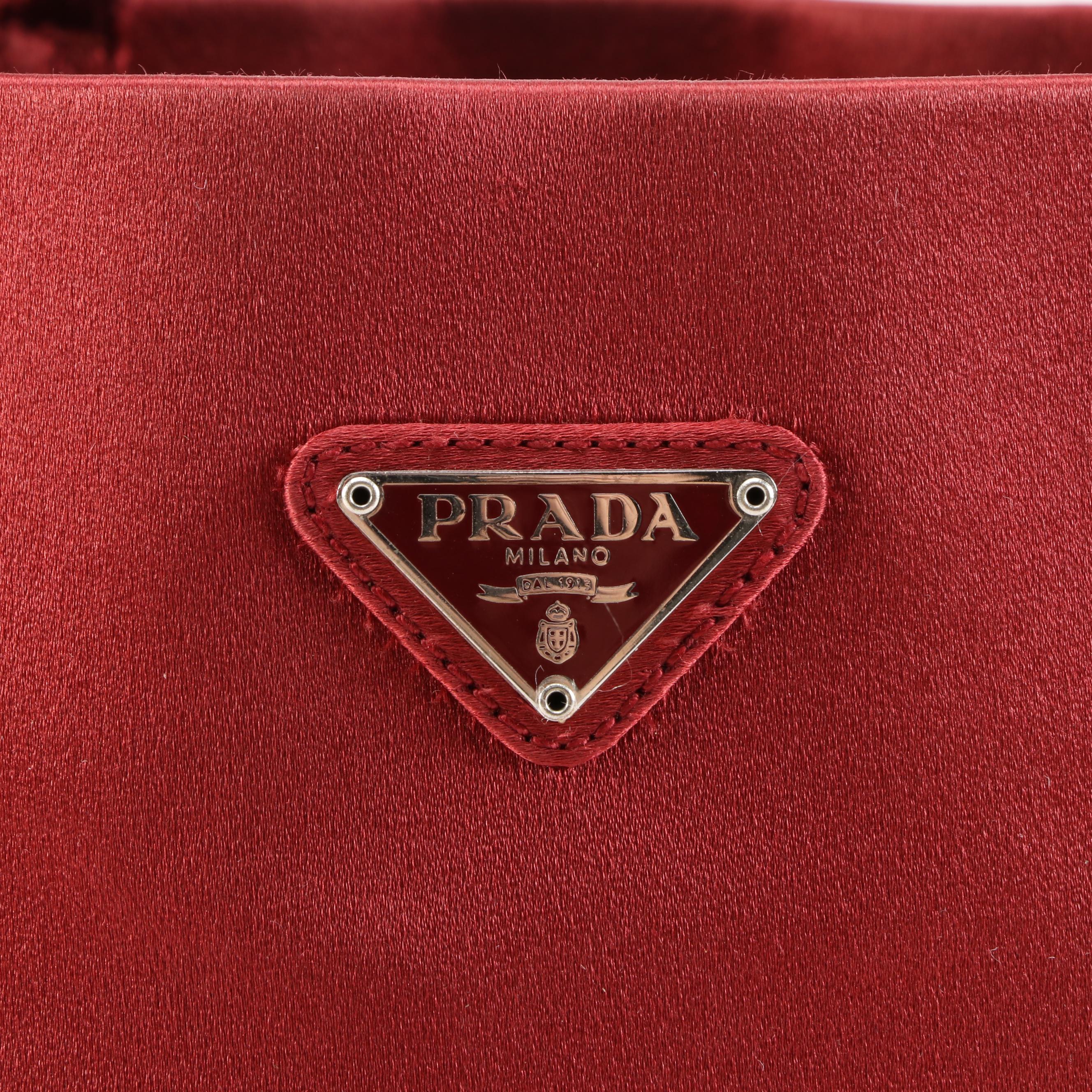 Prada Small Red Satin Tote Bag