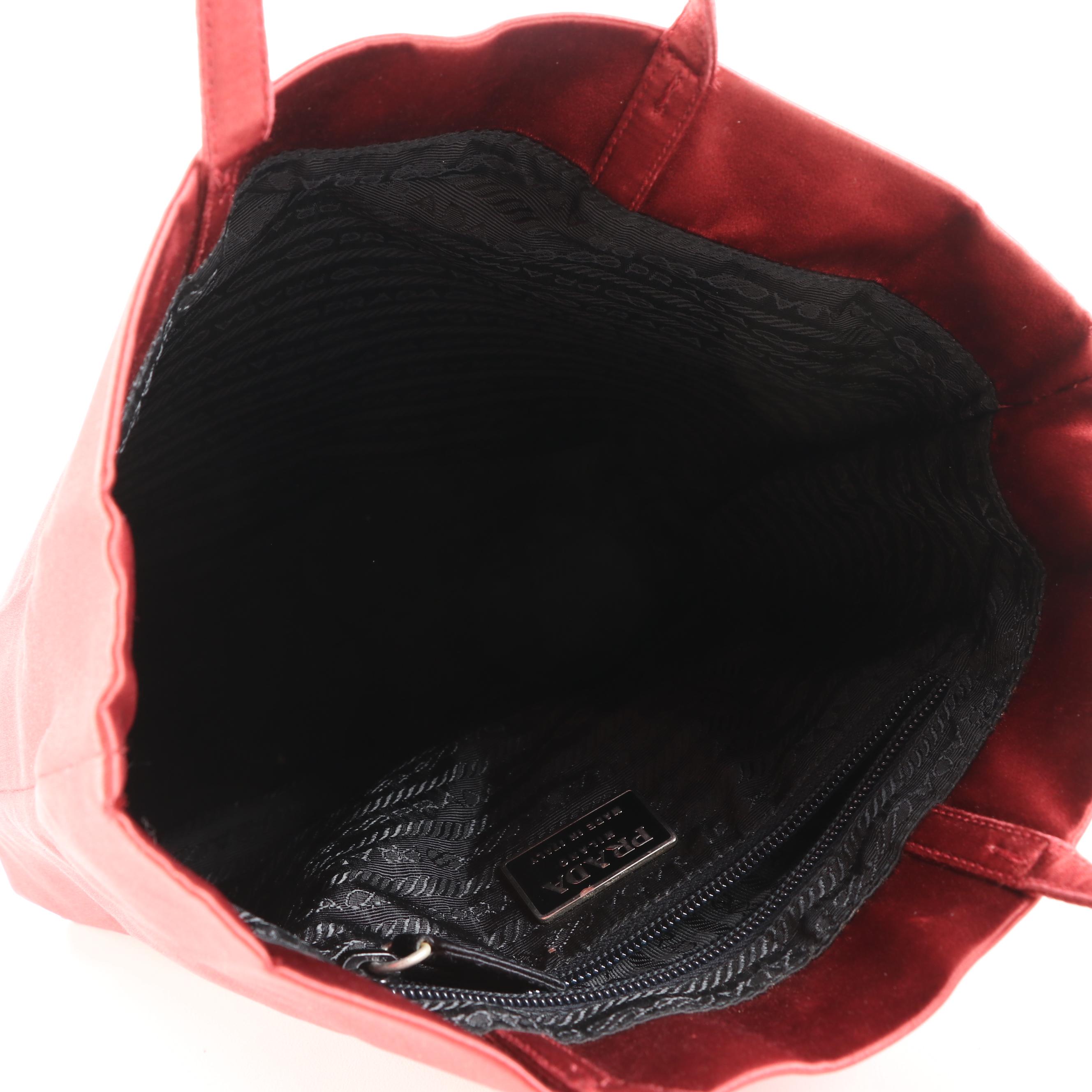Prada Small Red Satin Tote Bag
