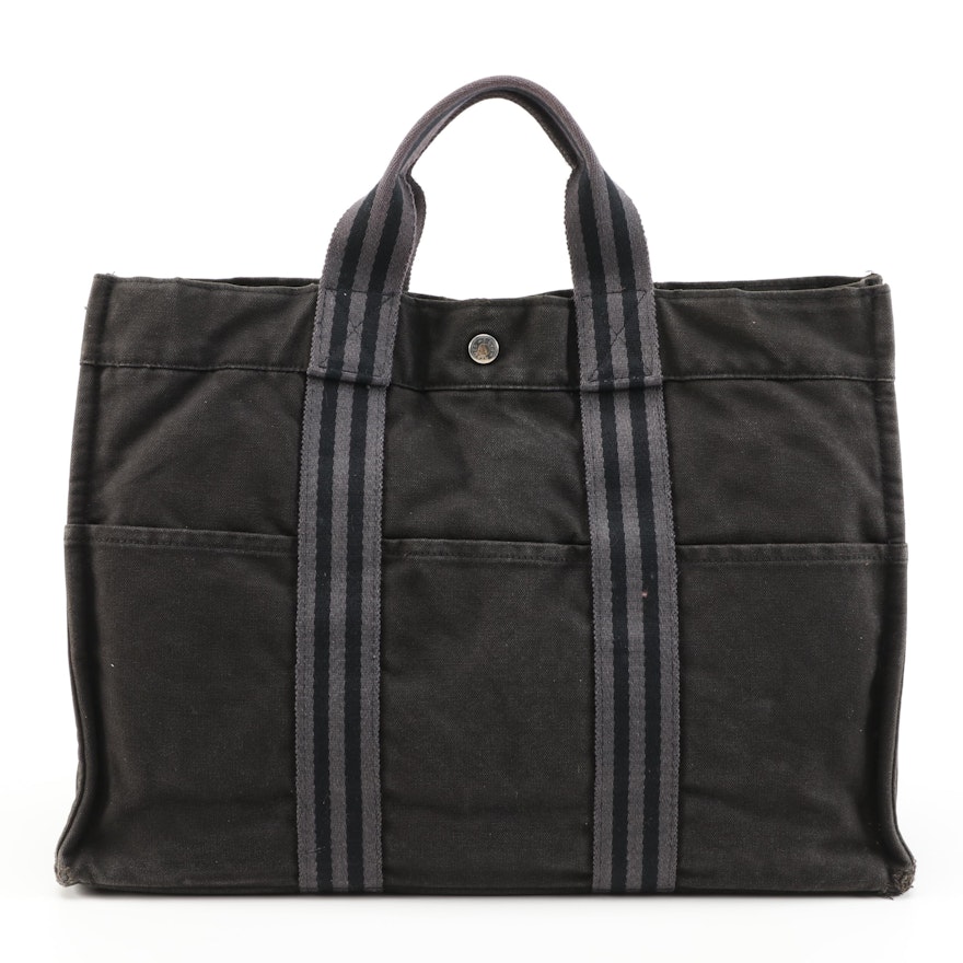 Hermès Fourre Tout MM Tote in Black and Grey Cotton Canvas