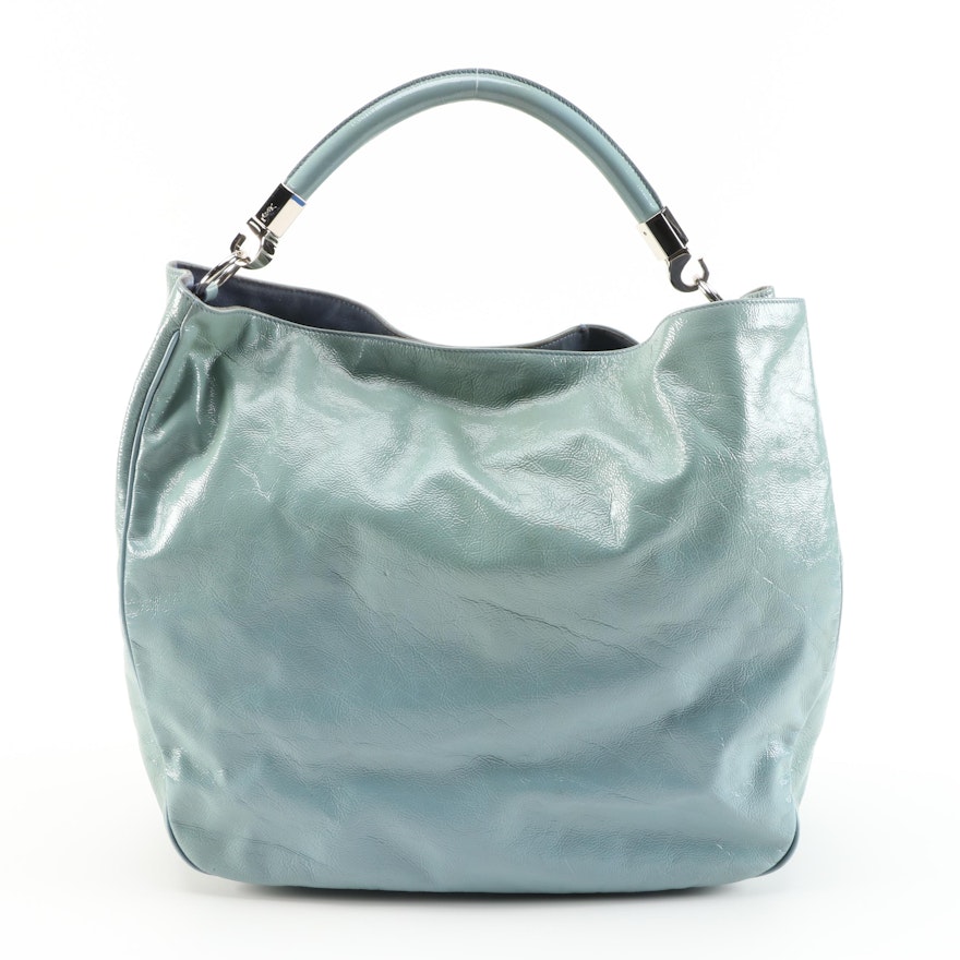 Yves Saint Laurent Roady Hobo Bag in Aqua Blue Crinkled Leather