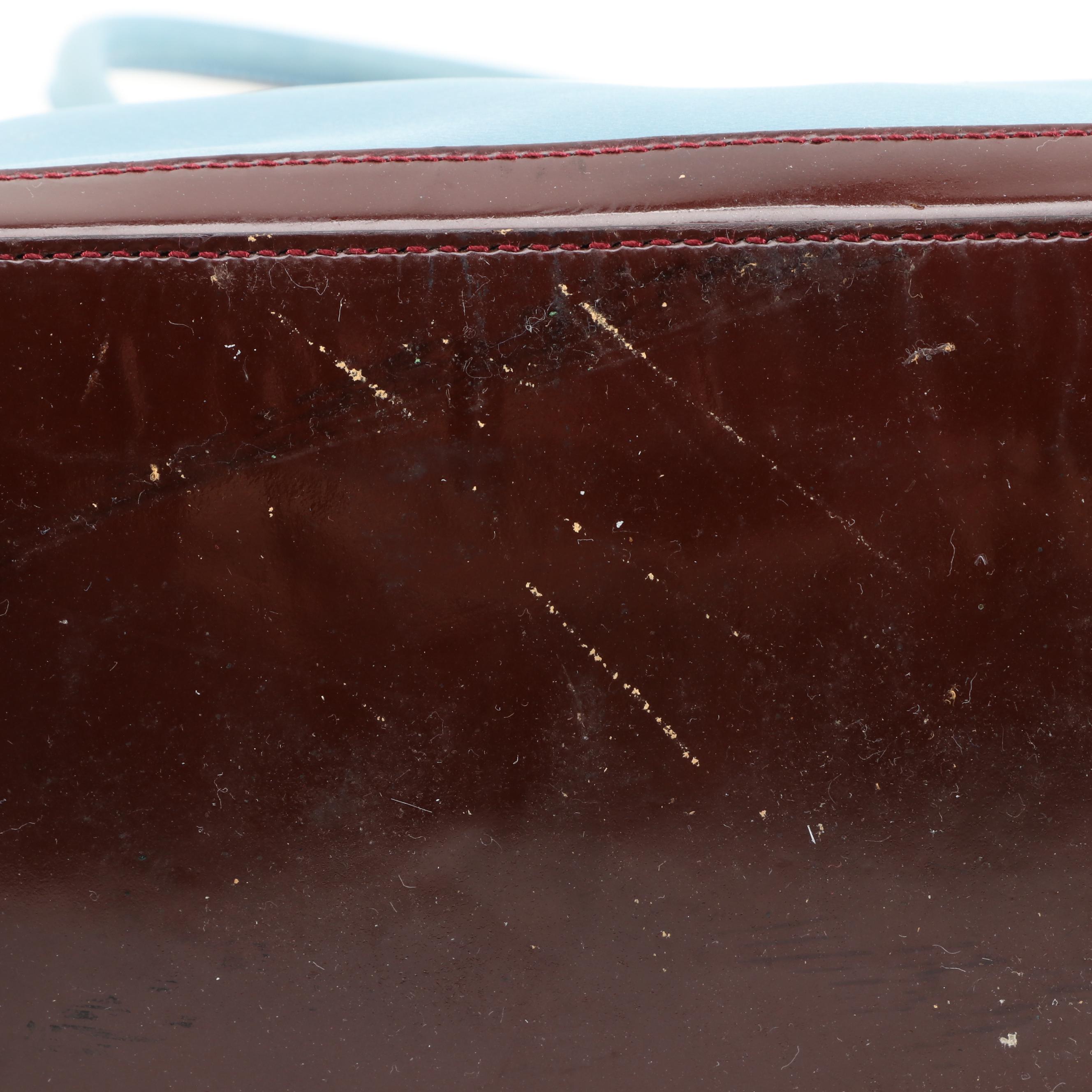 Prada Light Blue Leather Shoulder Bag Trimmed in Mahogany Glazed Leather