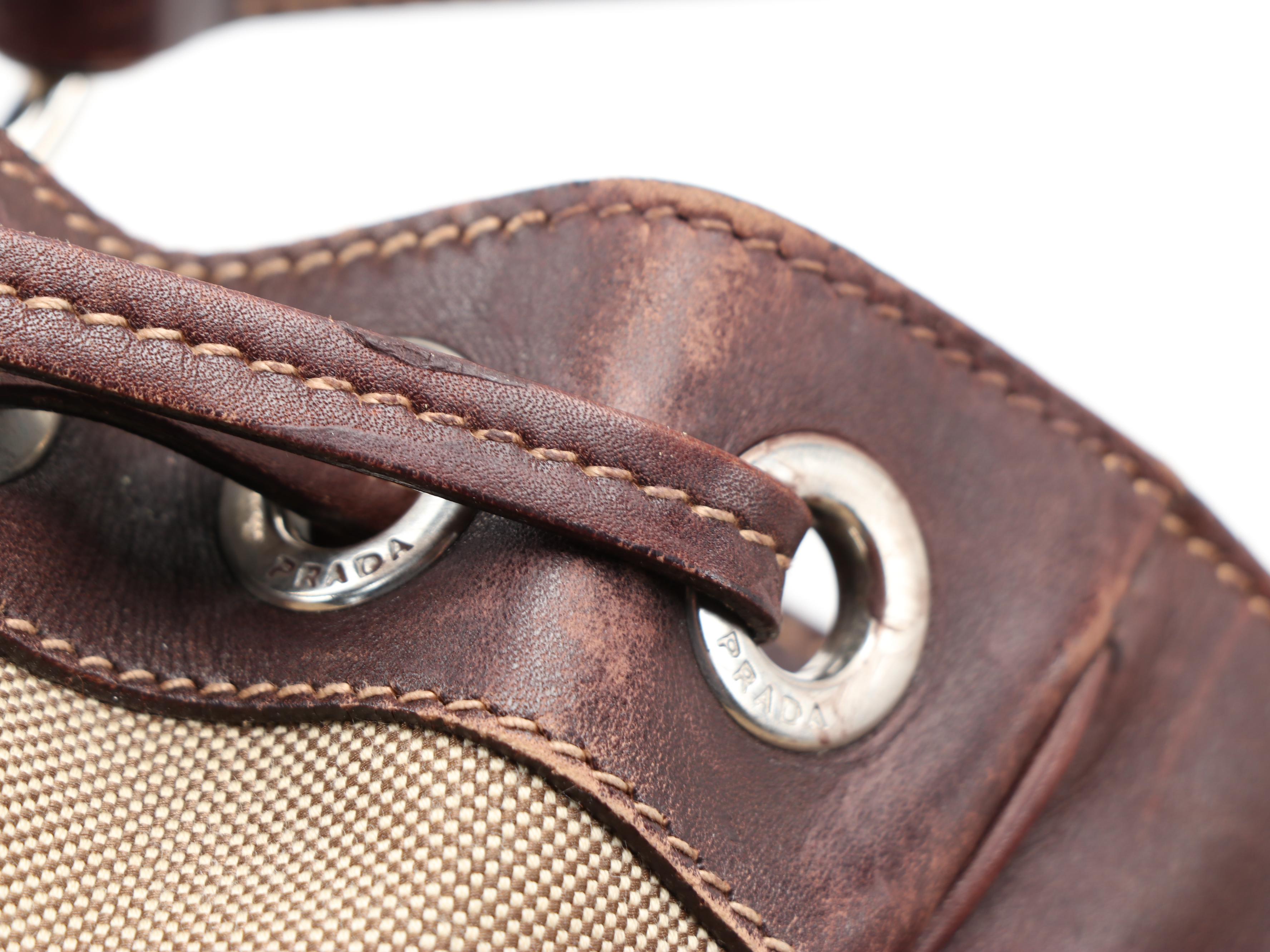 Prada Shoulder Bag in Canapa Canvas with Dark Brown Leather Trim