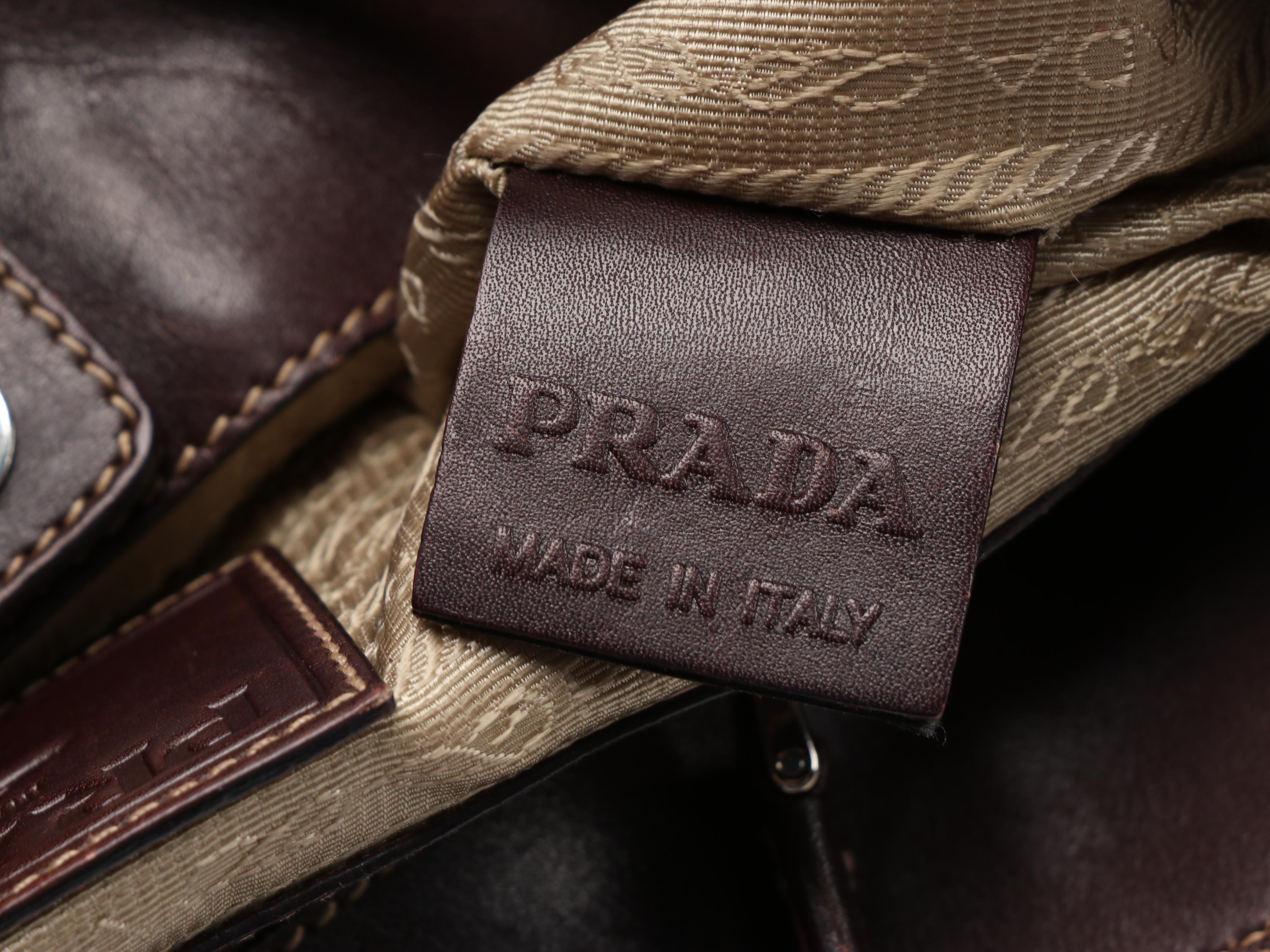 Prada Shoulder Bag in Canapa Canvas with Dark Brown Leather Trim