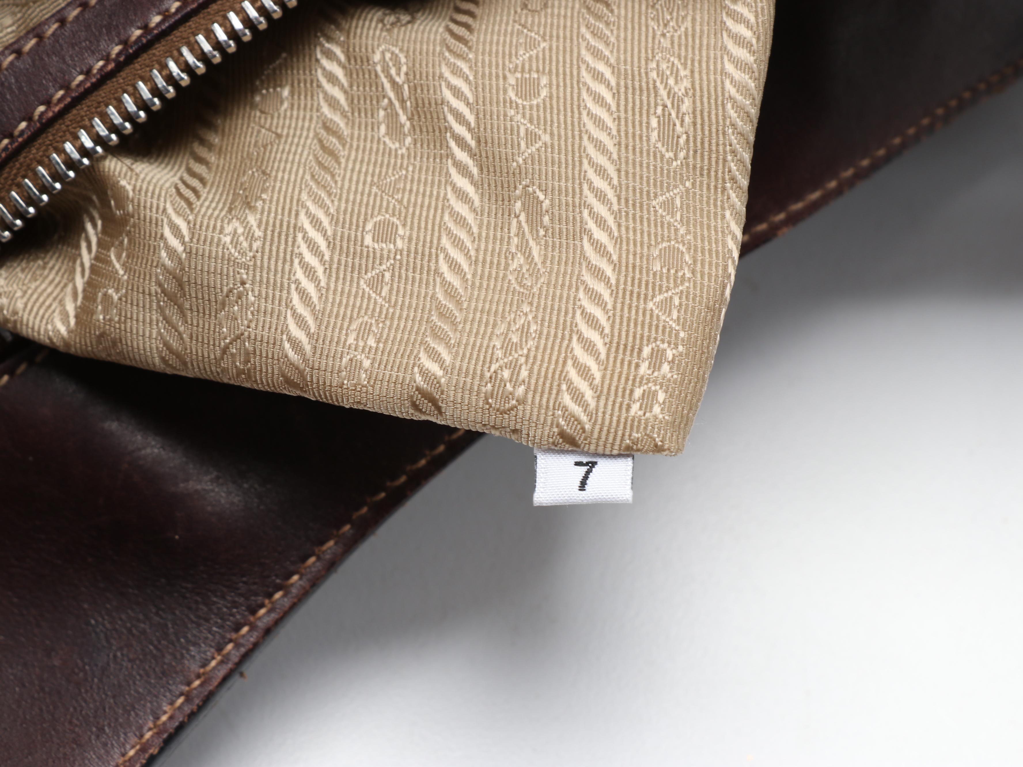 Prada Shoulder Bag in Canapa Canvas with Dark Brown Leather Trim