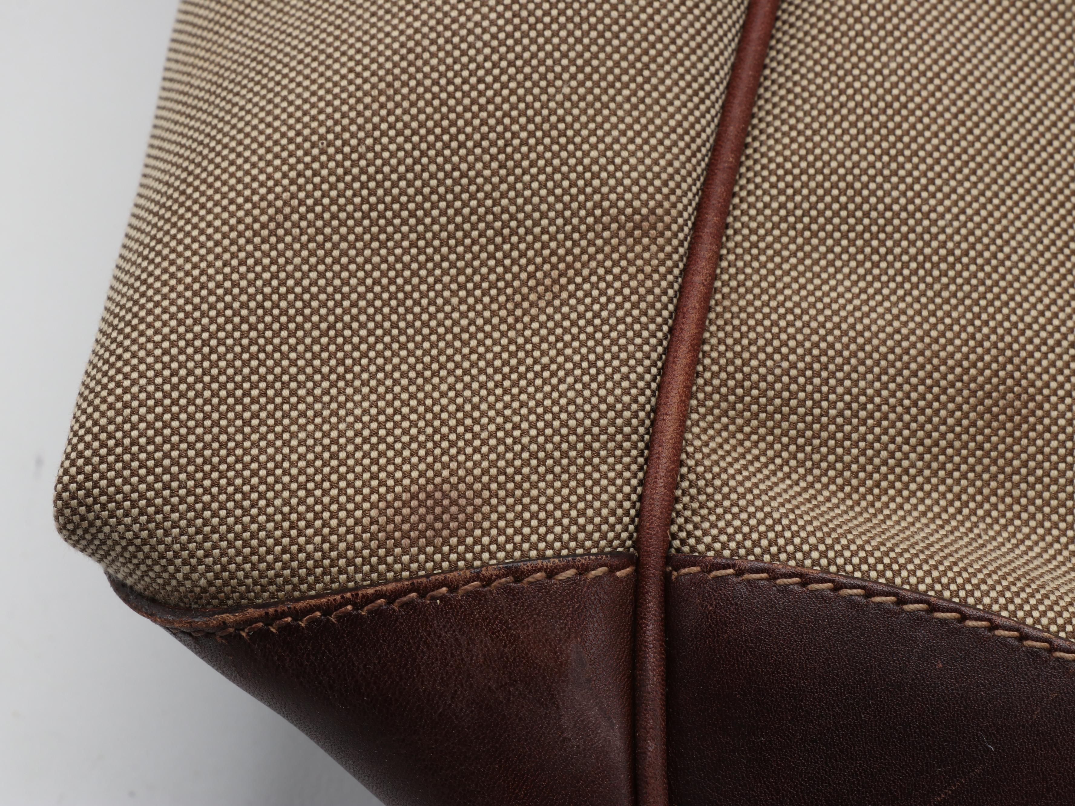 Prada Shoulder Bag in Canapa Canvas with Dark Brown Leather Trim