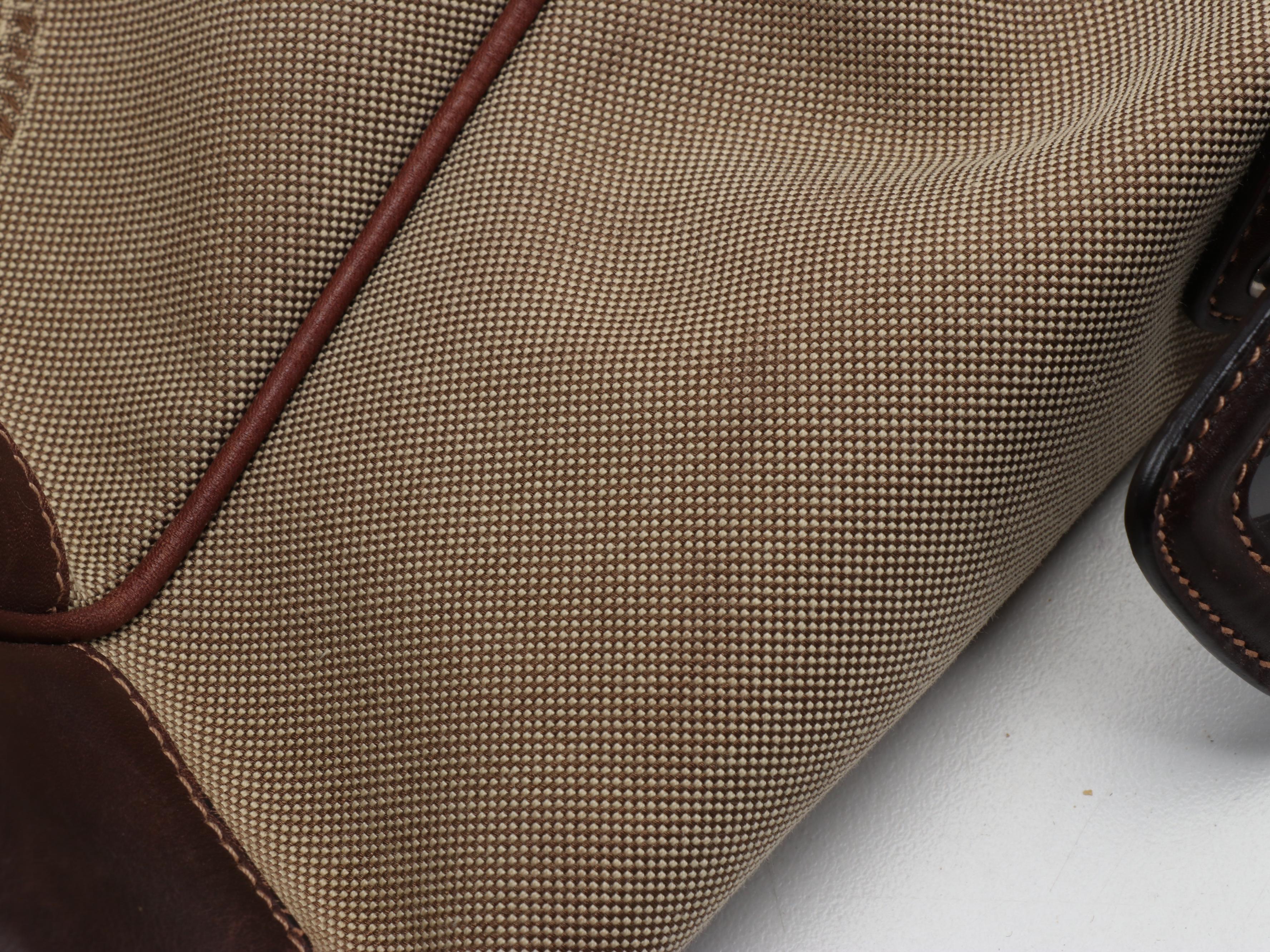 Prada Shoulder Bag in Canapa Canvas with Dark Brown Leather Trim