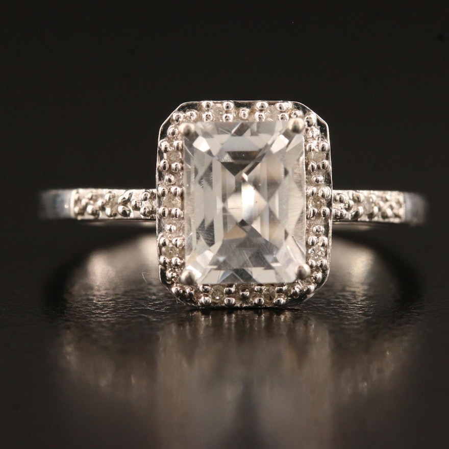 Sterling Quartz and Diamond Halo Ring