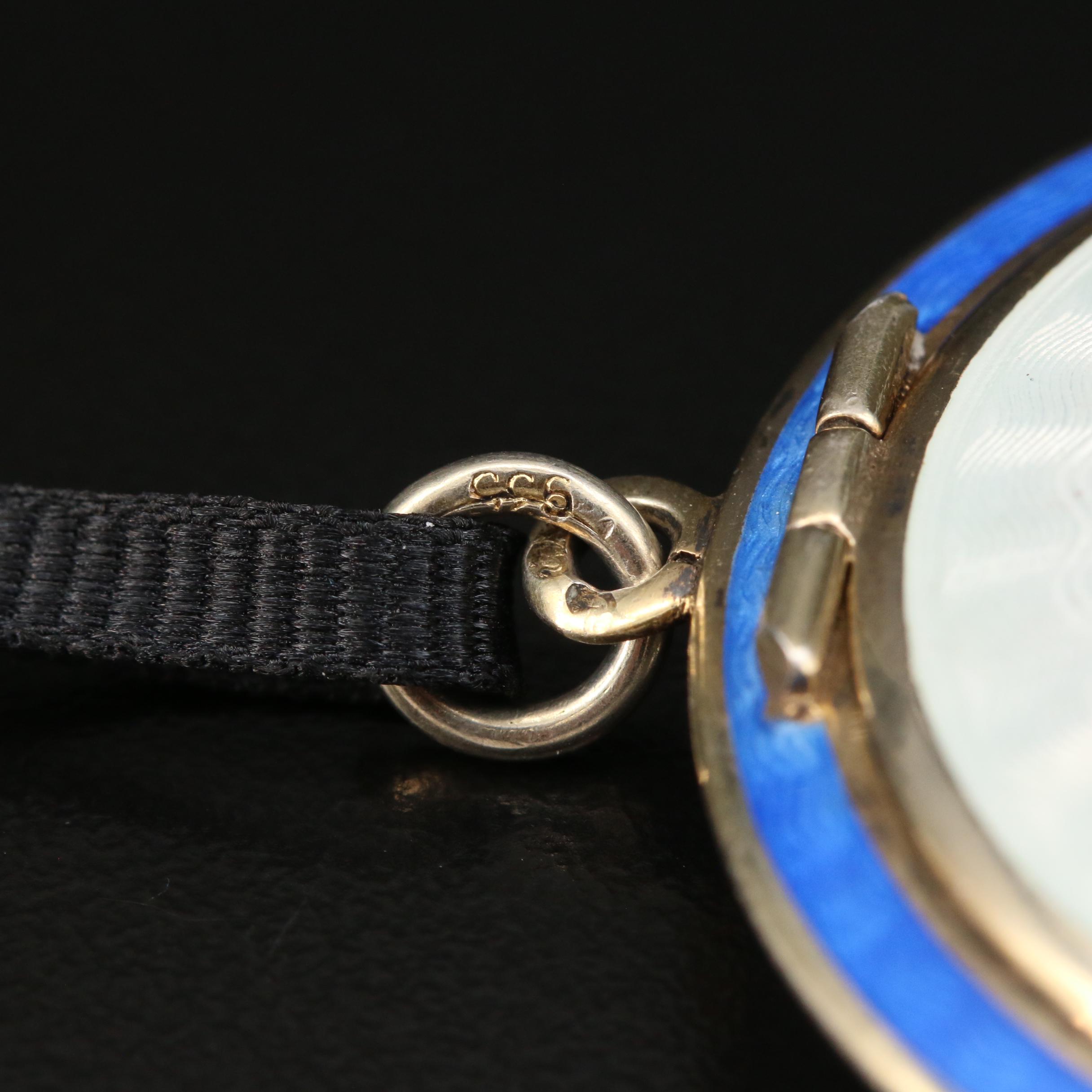 French Sterling Guilloché Feline Compact Necklace