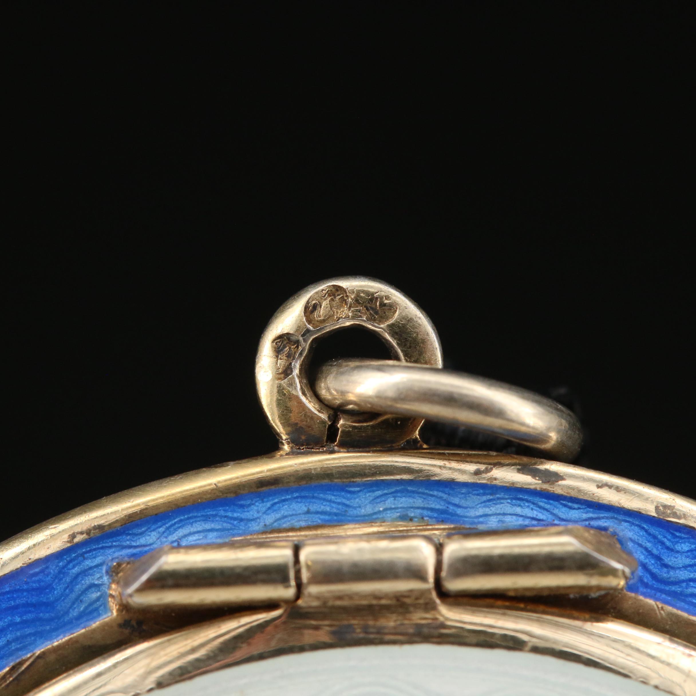 French Sterling Guilloché Feline Compact Necklace