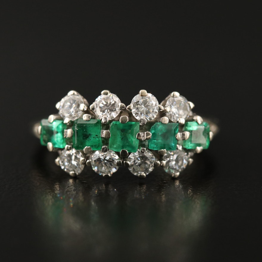 14K Emerald and Diamond Multi-Row Ring