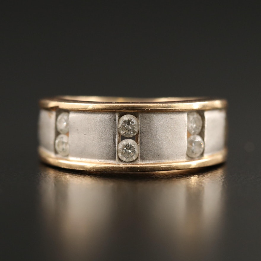 14K Diamond Tapered Band with Brushed Finish Accents
