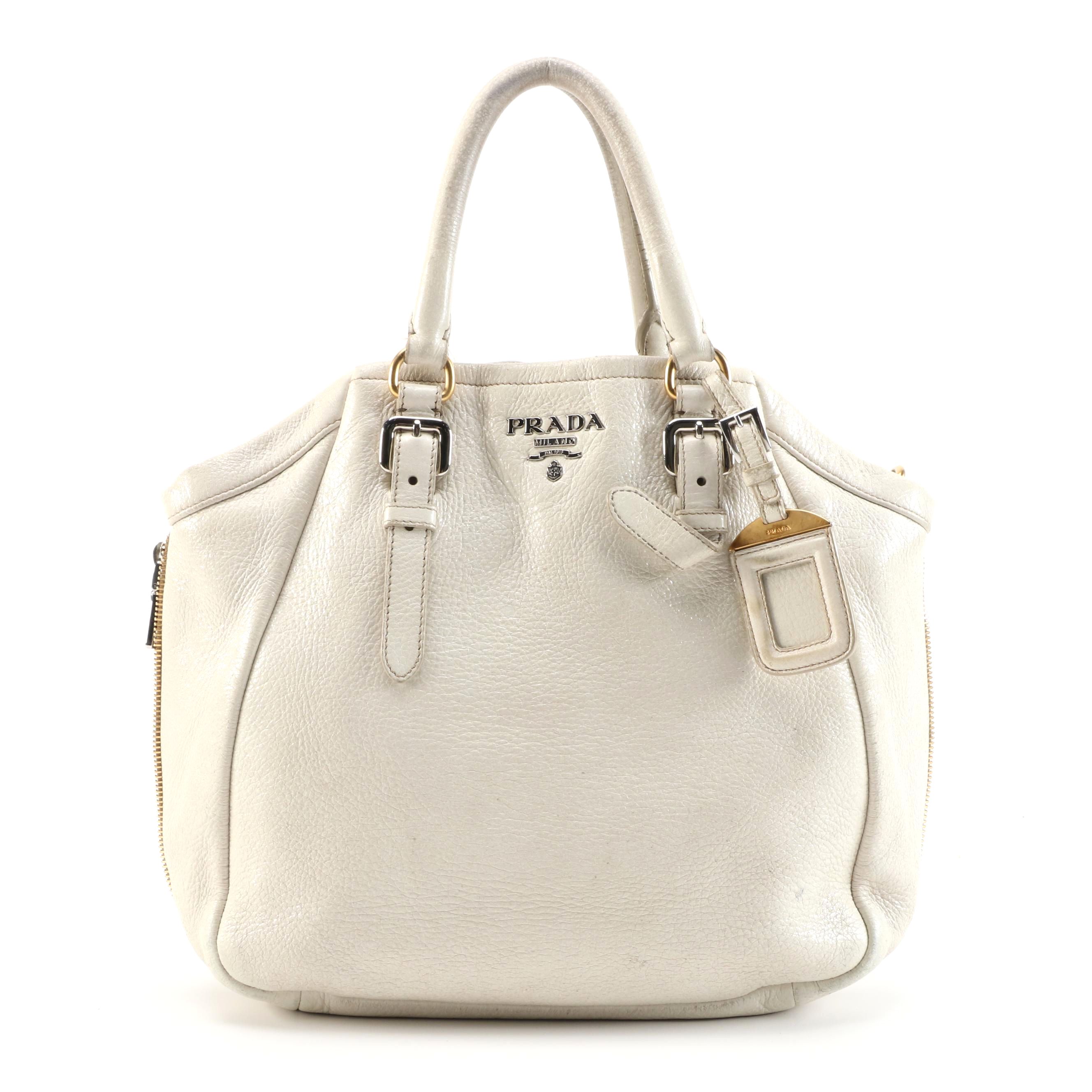 Prada Off-White Grained Leather Two-Way Bag