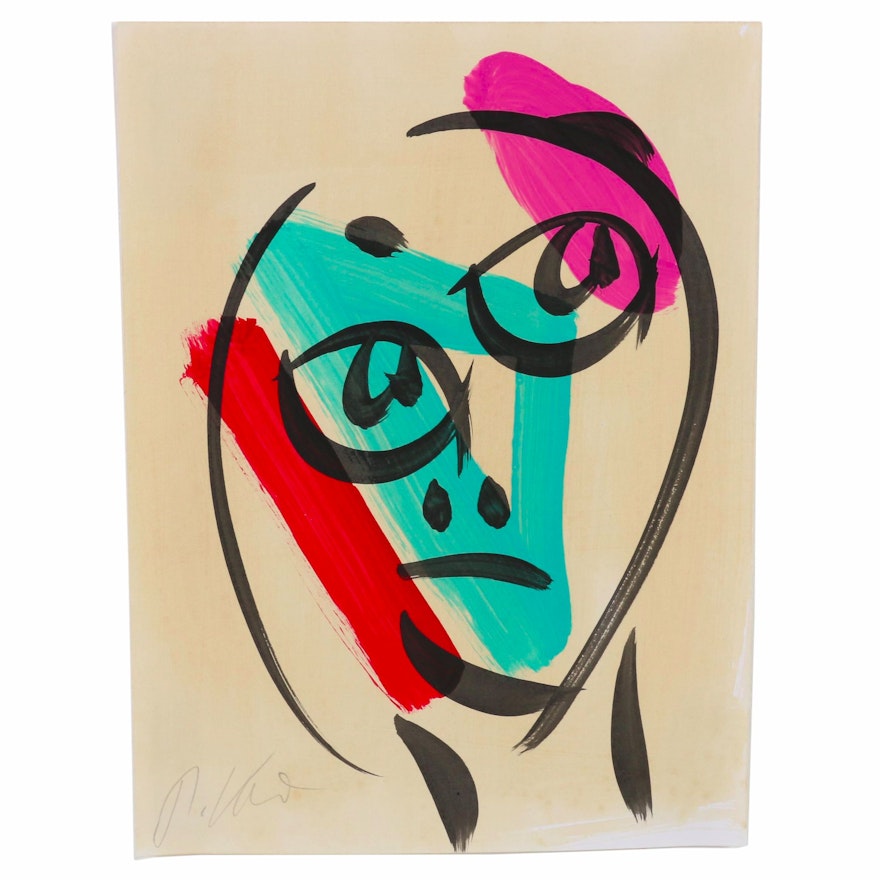 Peter Keil Abstract Acrylic Portrait, Late 20th Century