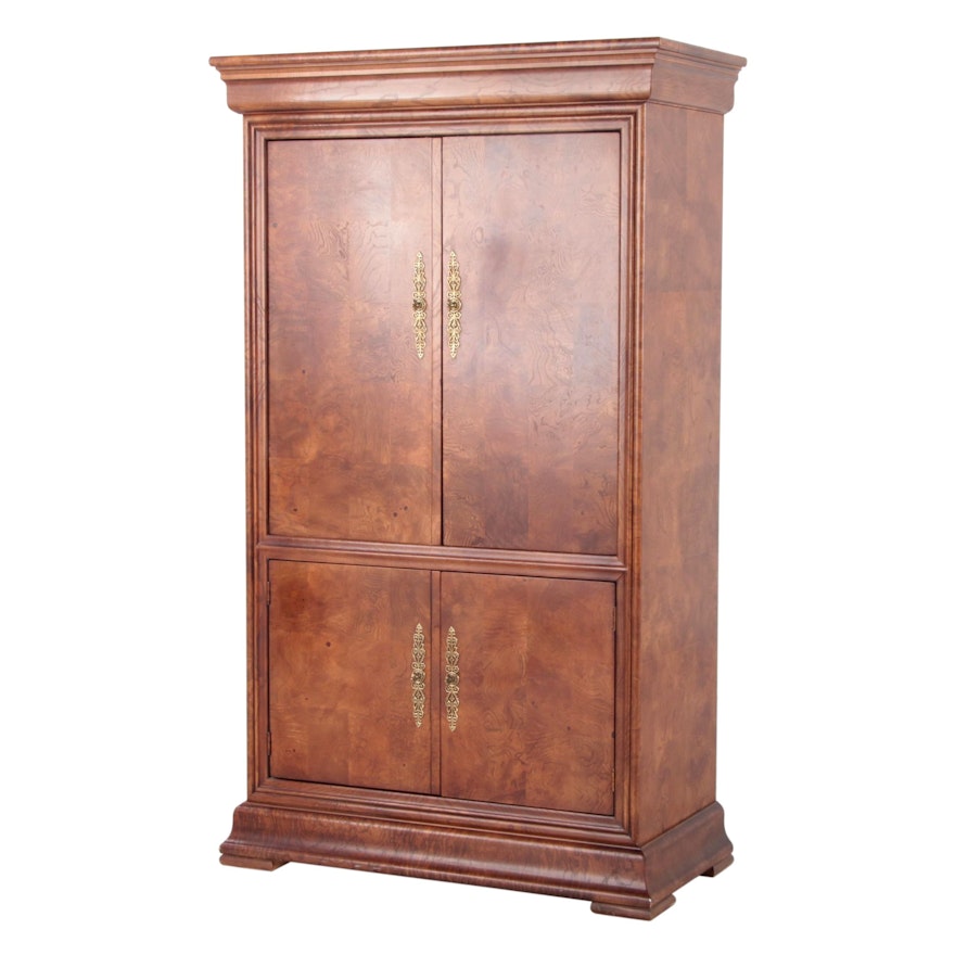 Henredon Charles X Collection Burl Elm Armoire Media Cabinet, Late 20th Century