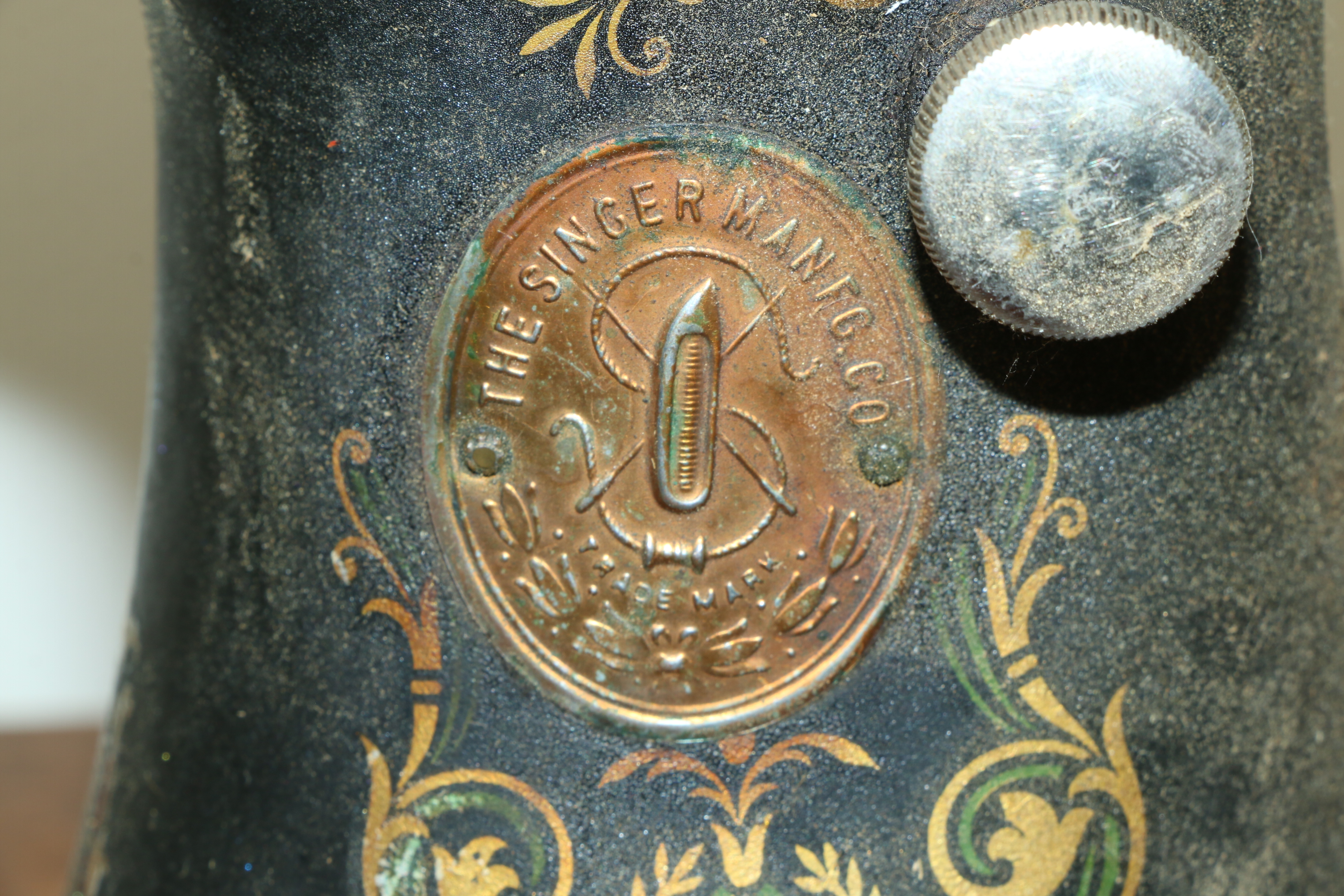 Singer Manufacturing Co. Sewing Machine in Oak Cabinet, Iron Treadle Base, 1919