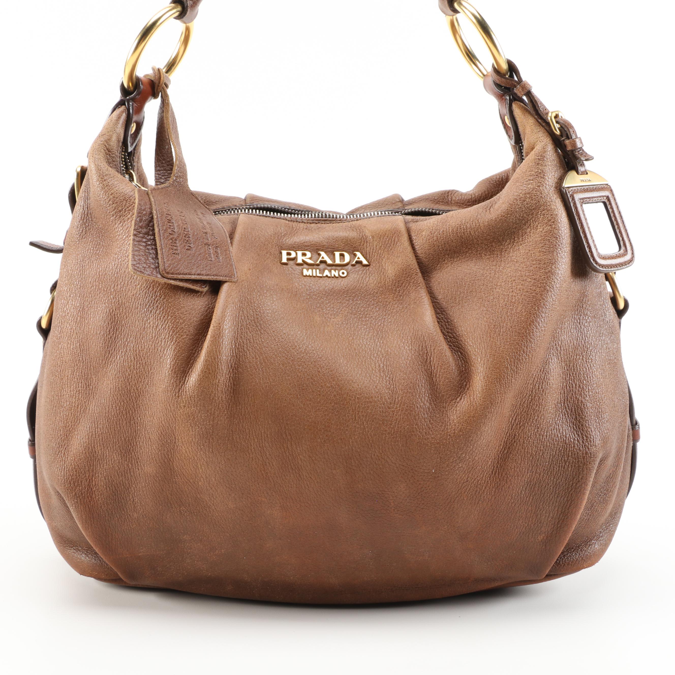 Prada Brown Ombré Deerskin Leather Hobo Bag