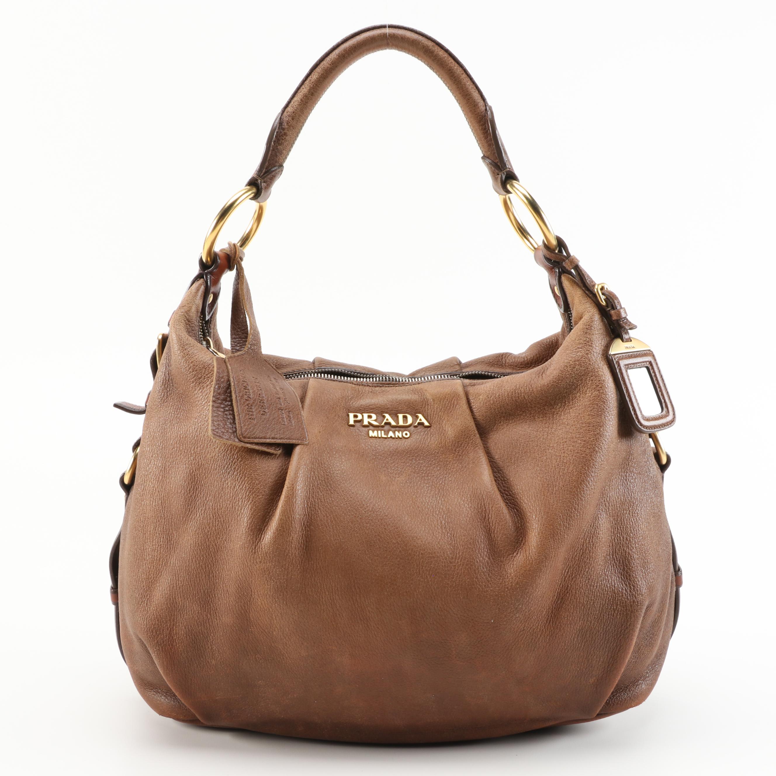Prada Brown Ombré Deerskin Leather Hobo Bag