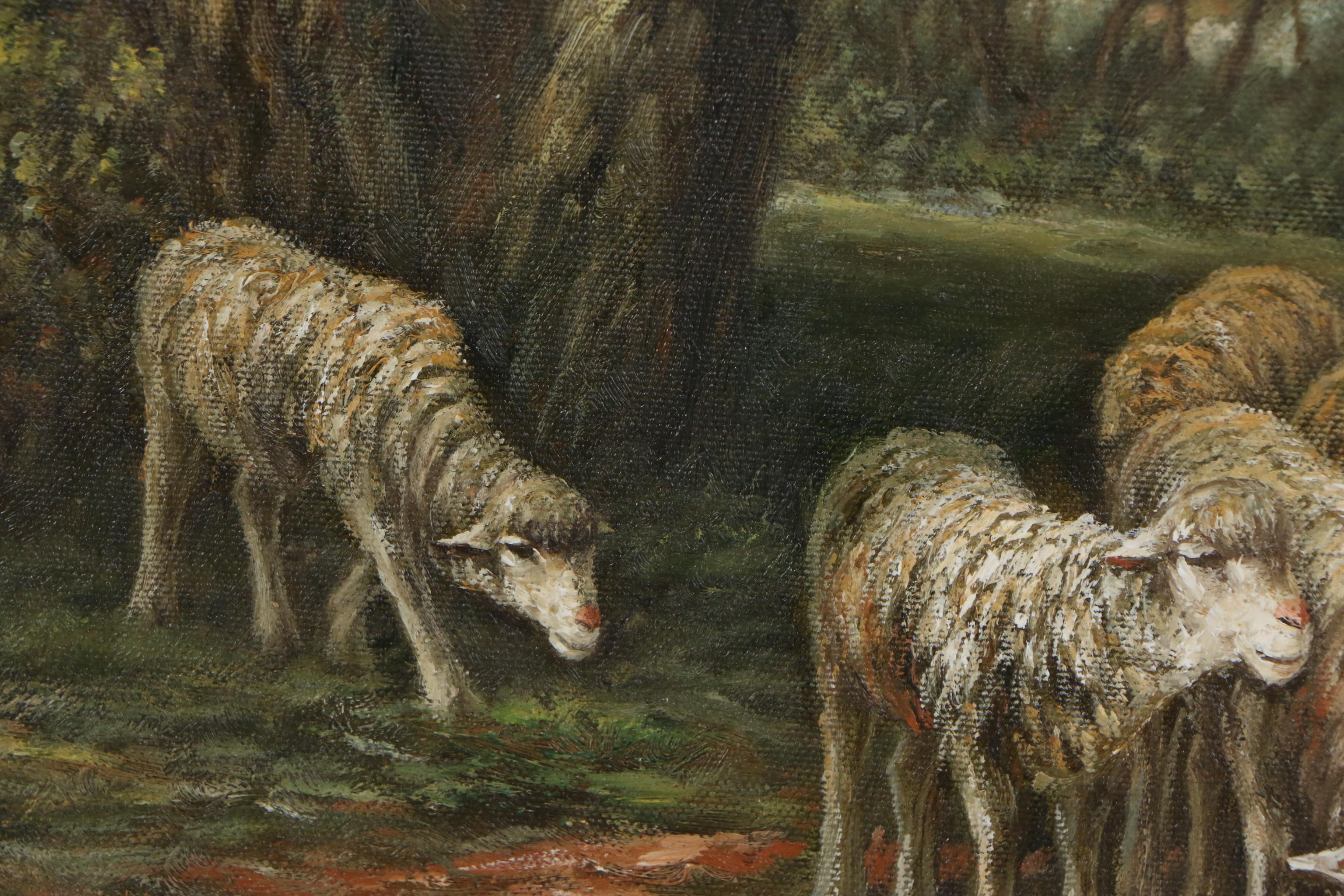 Landscape Oil Painting of Pastoral Scene with Sheep