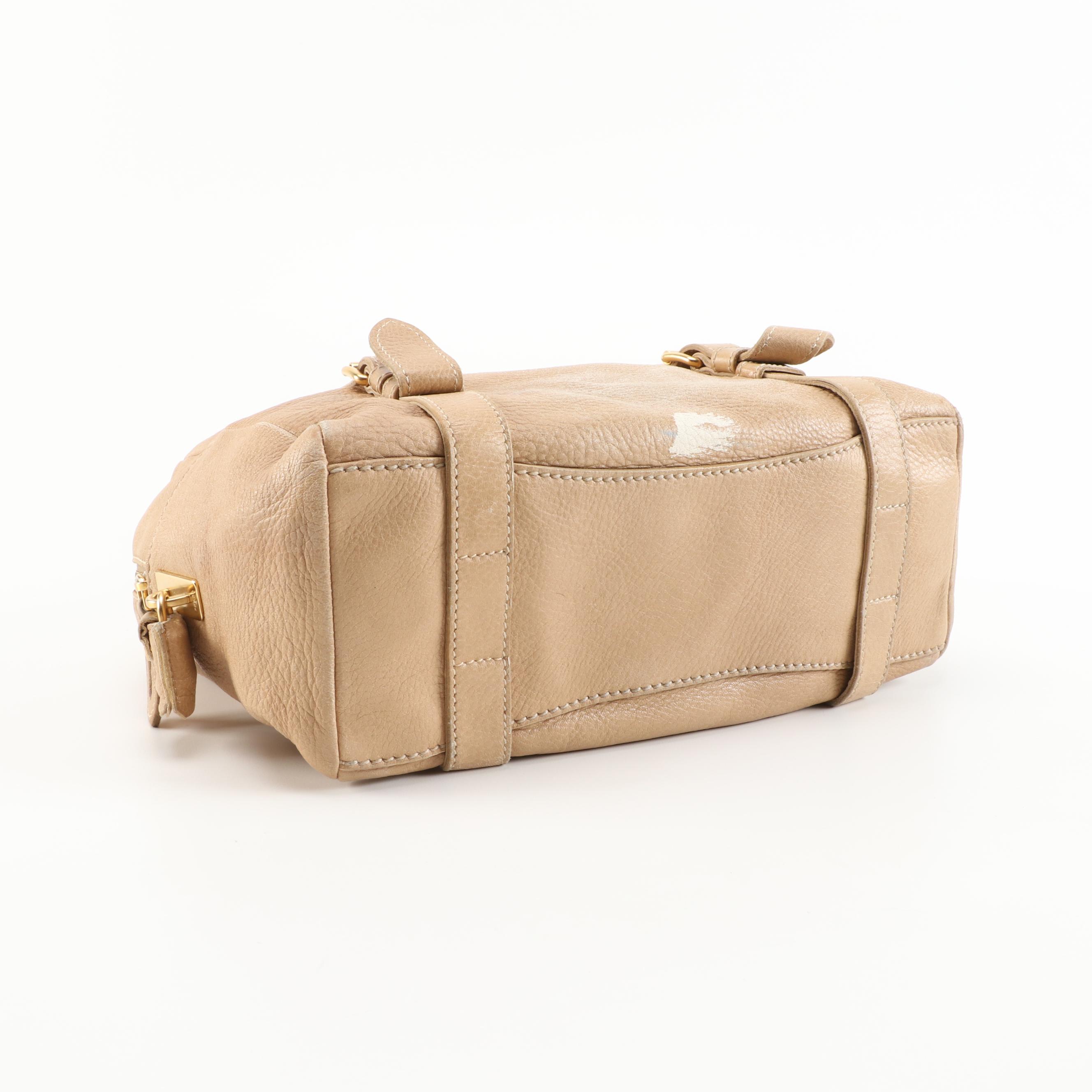 Prada Cervo Folding Deerskin Satchel in Beige