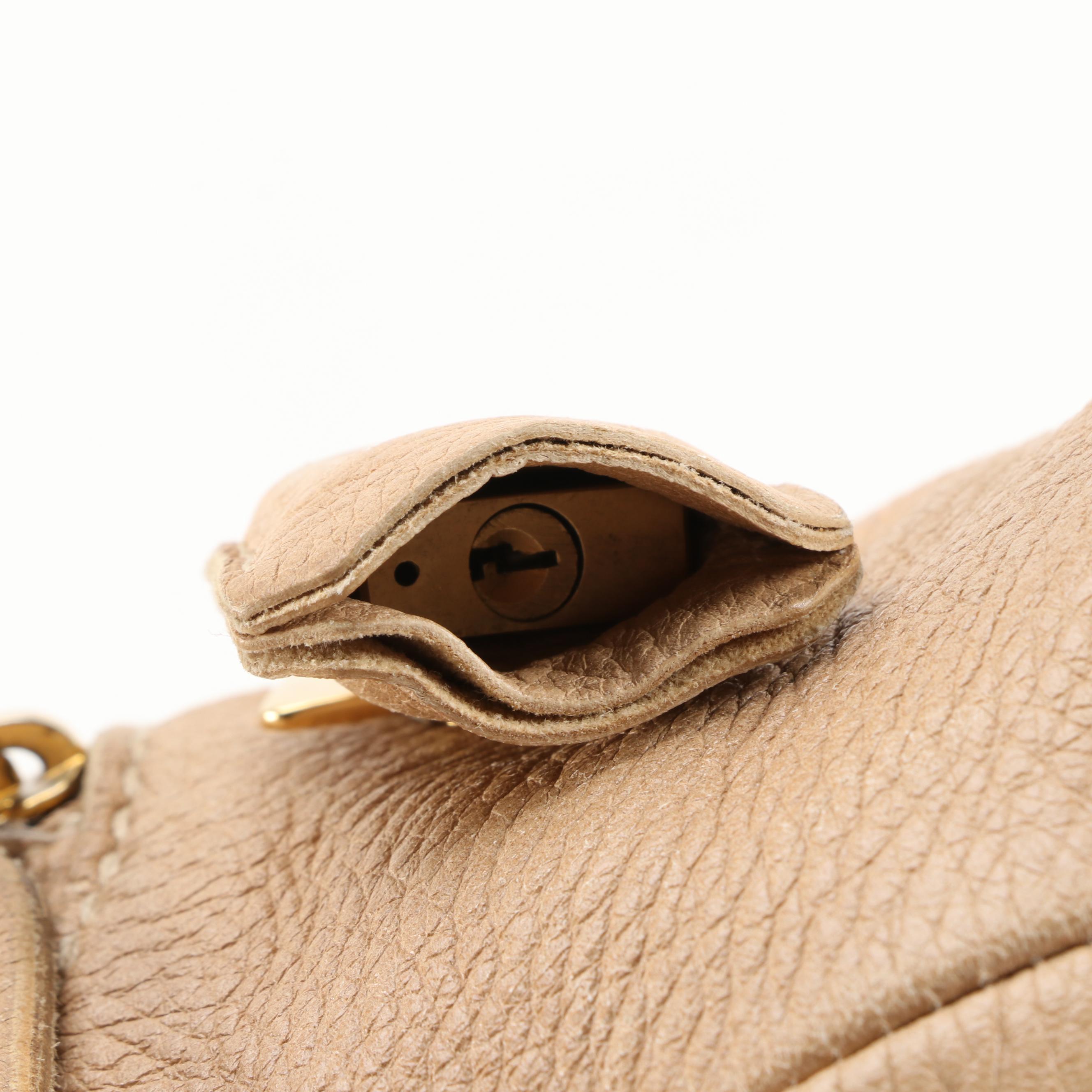 Prada Cervo Folding Deerskin Satchel in Beige