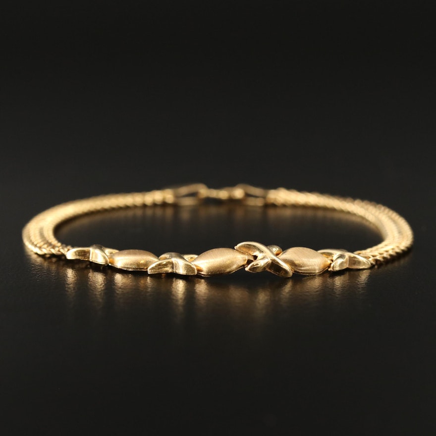 14K "XO" Patterned Bracelet with Double Curb Link Bracelet