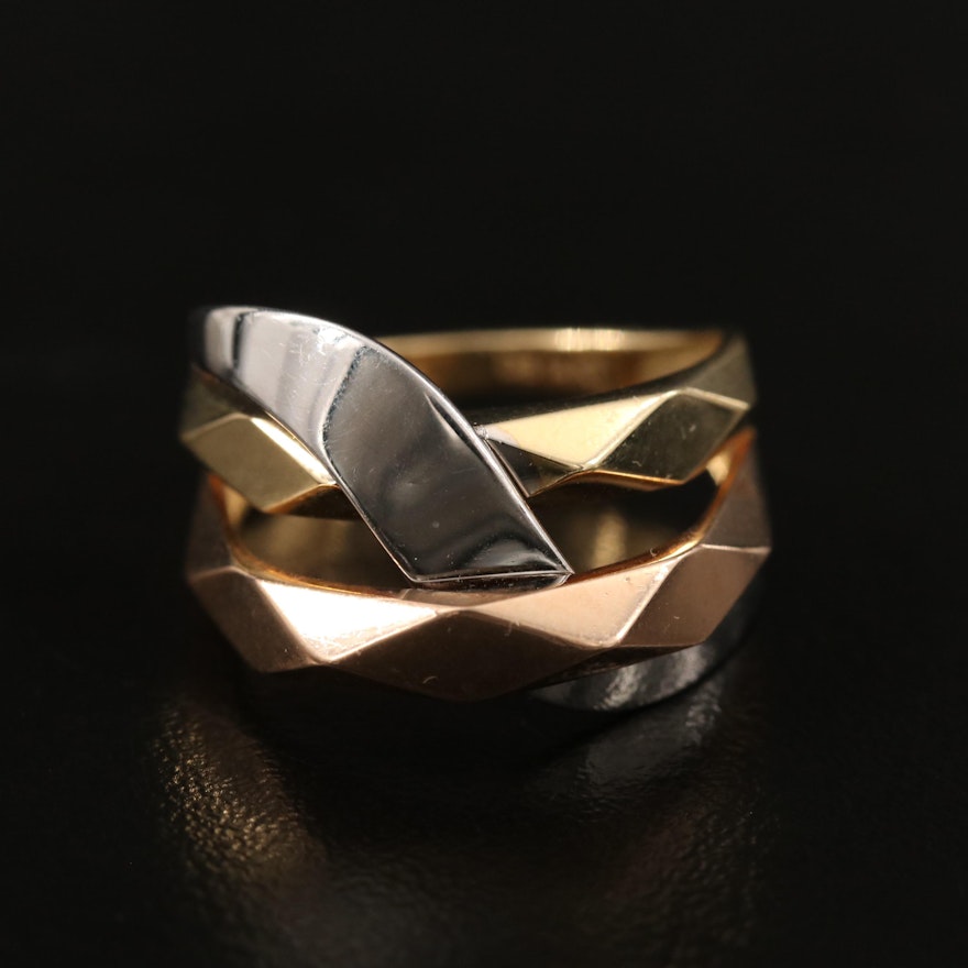 14K Tri-Gold Crossover Band with Rose Gold Accents