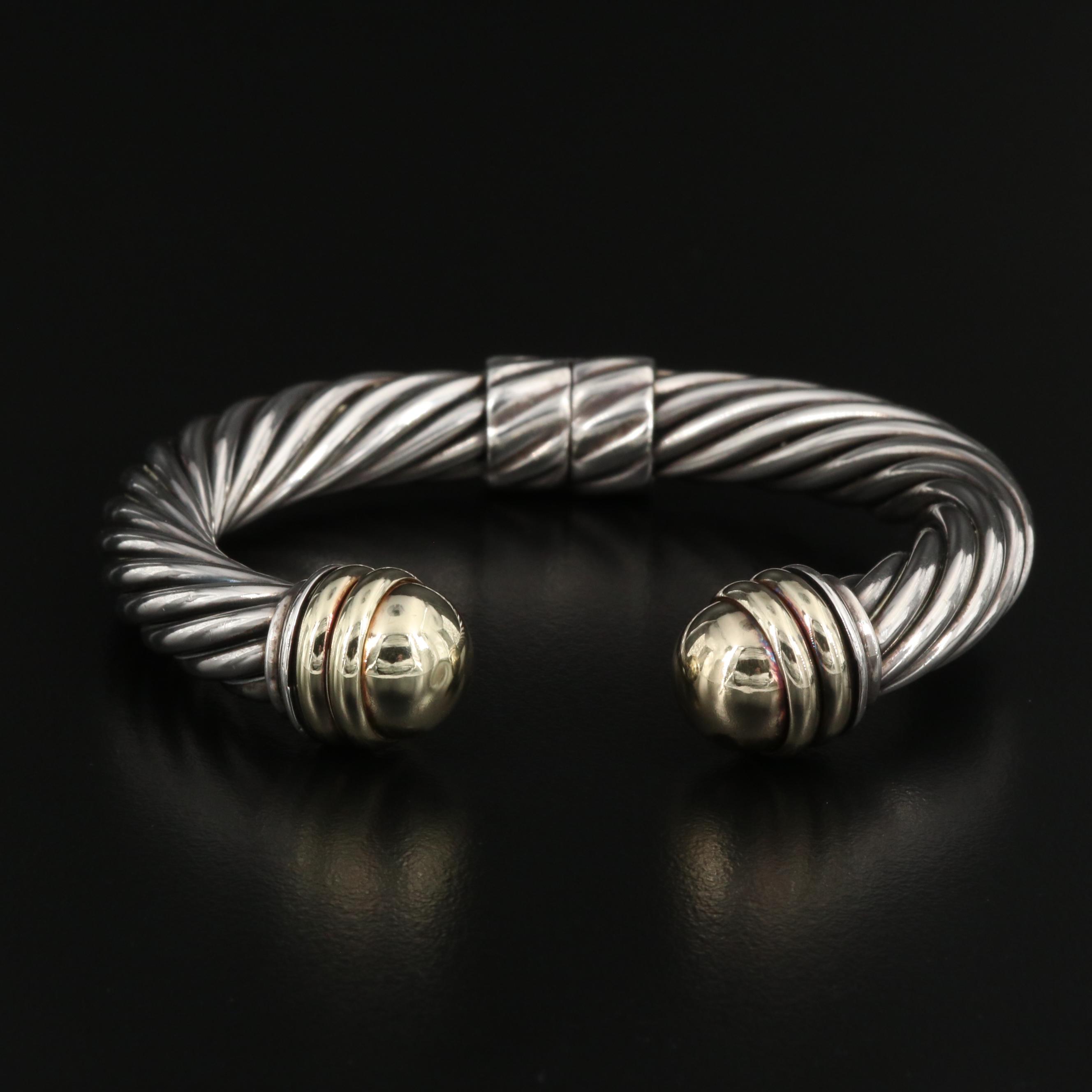 David Yurman "Classic Cable" Sterling Silver Cuff with 14K End Accents