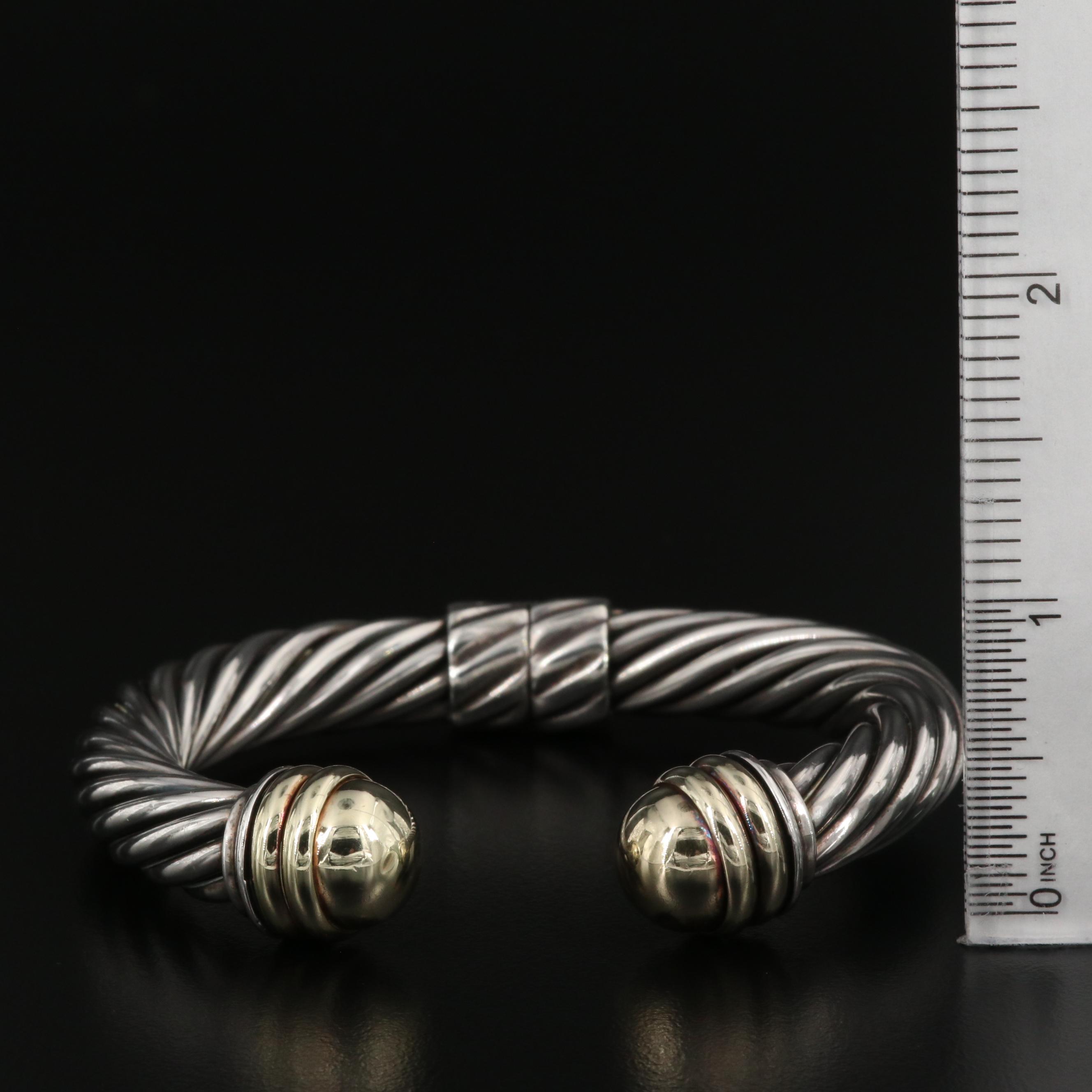 David Yurman "Classic Cable" Sterling Silver Cuff with 14K End Accents