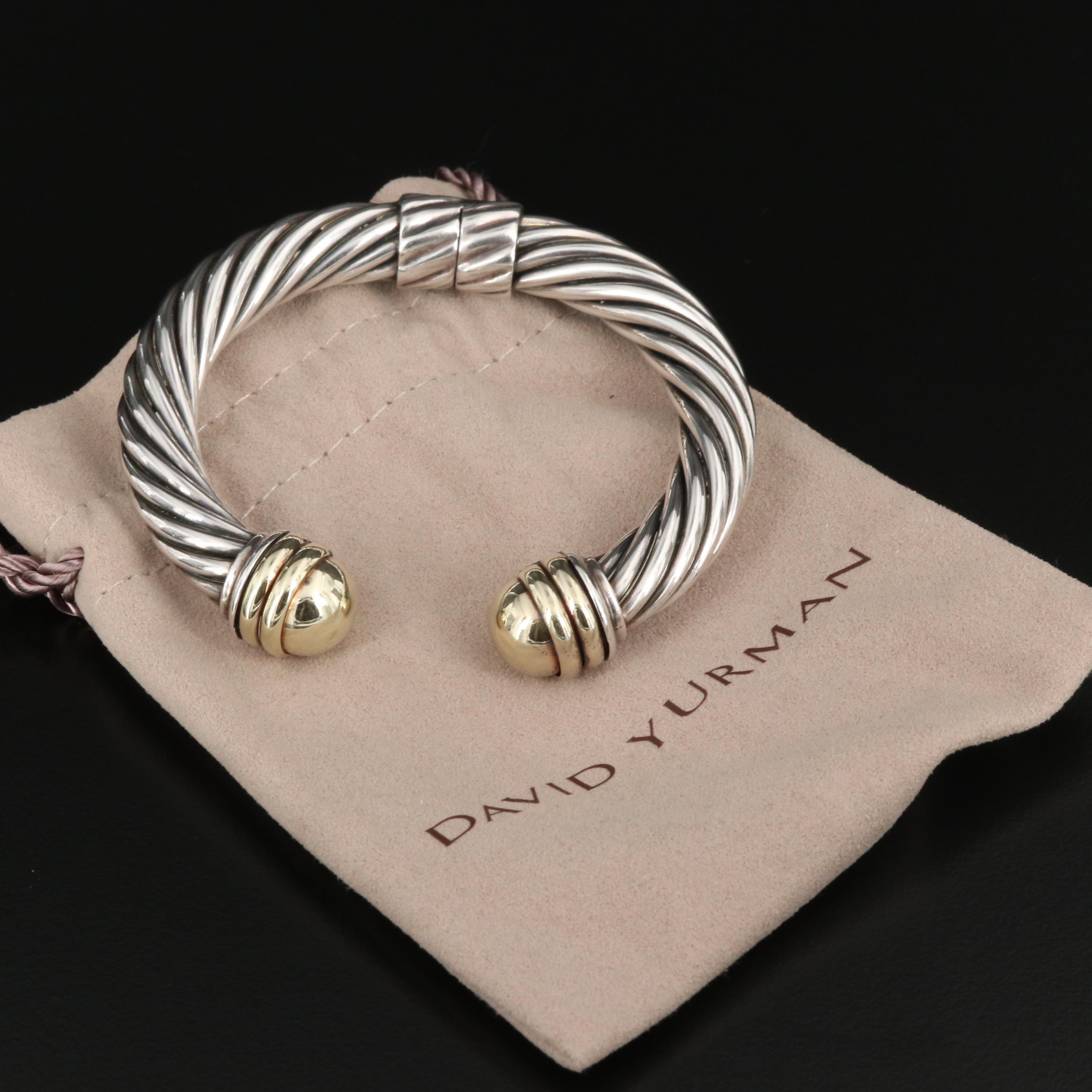 David Yurman "Classic Cable" Sterling Silver Cuff with 14K End Accents