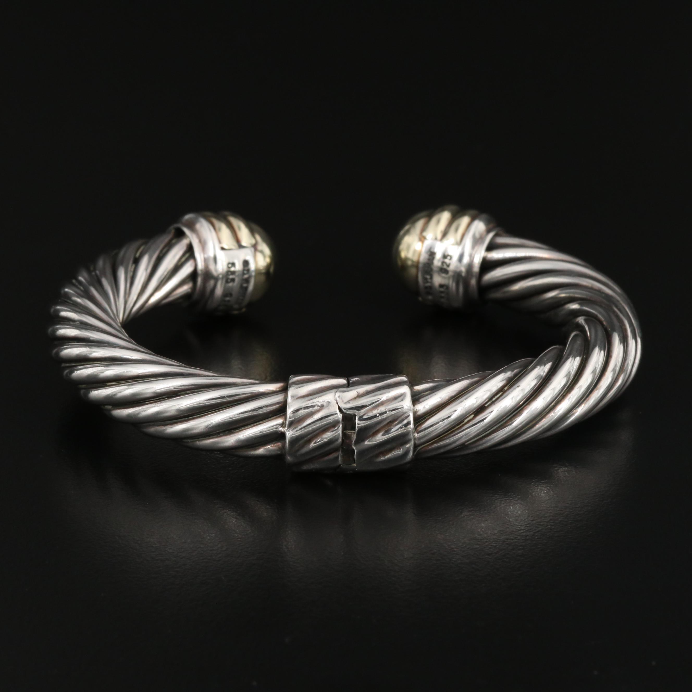David Yurman "Classic Cable" Sterling Silver Cuff with 14K End Accents