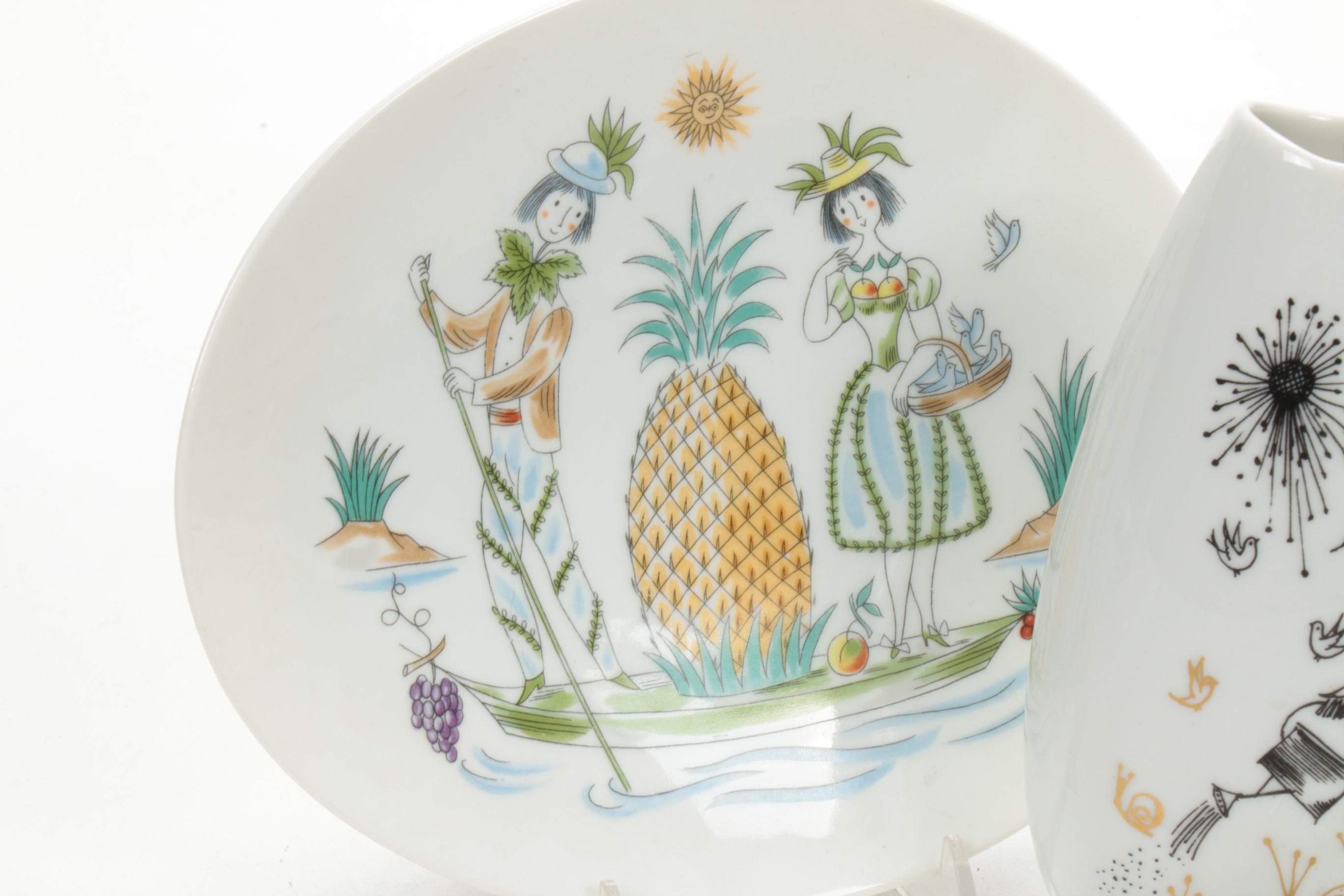 Raymond Peynet for Rosenthal "The Lovers" Pictorial Porcelain Plates and Vase