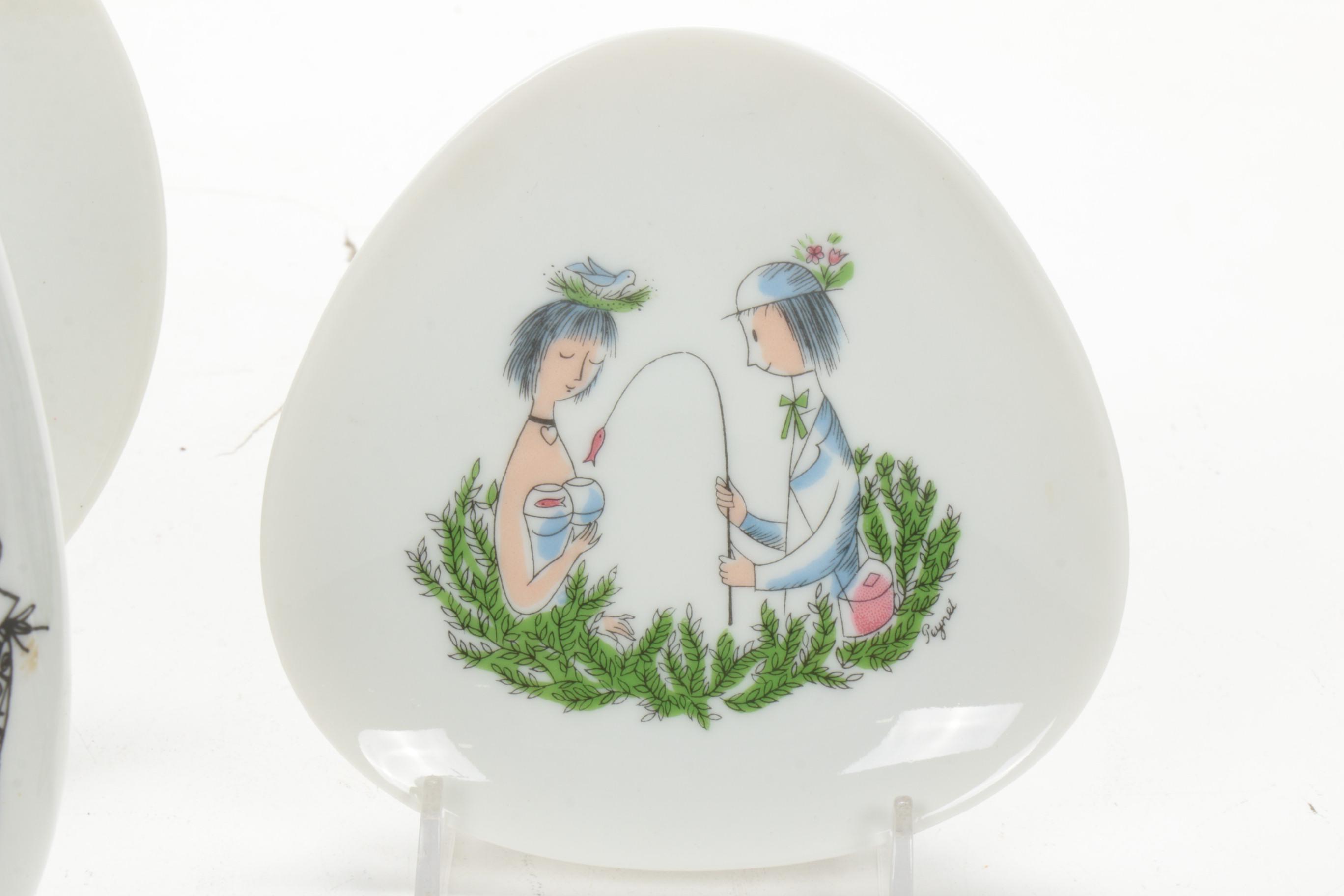 Raymond Peynet for Rosenthal "The Lovers" Pictorial Porcelain Plates and Vase